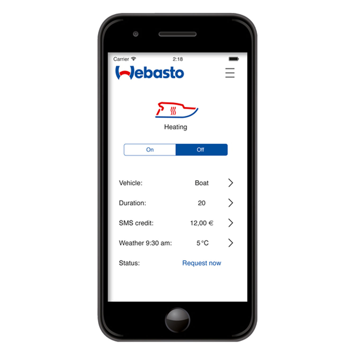 Webasto ThermoConnect TCon2 App-styring