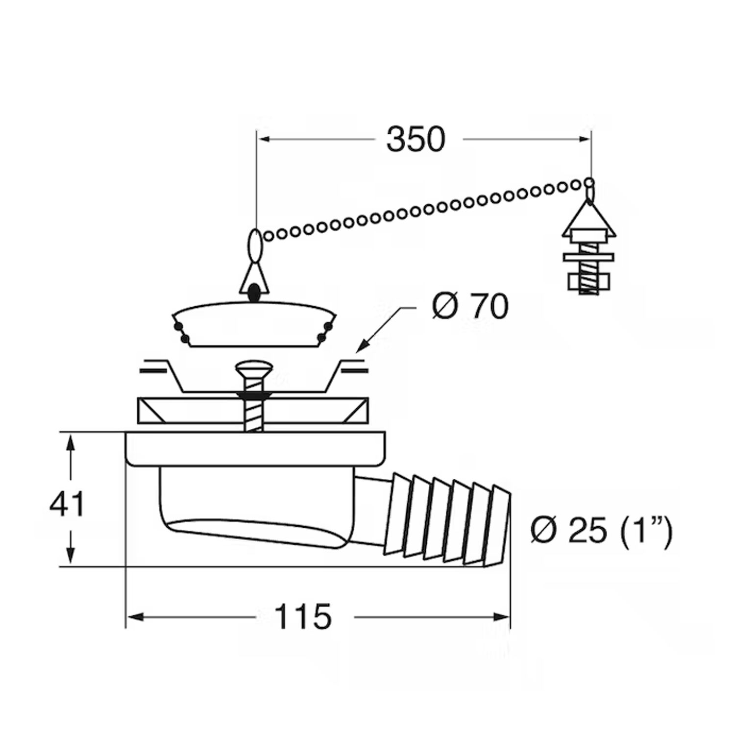 Drenering med vinkel for Ø25 mm slange