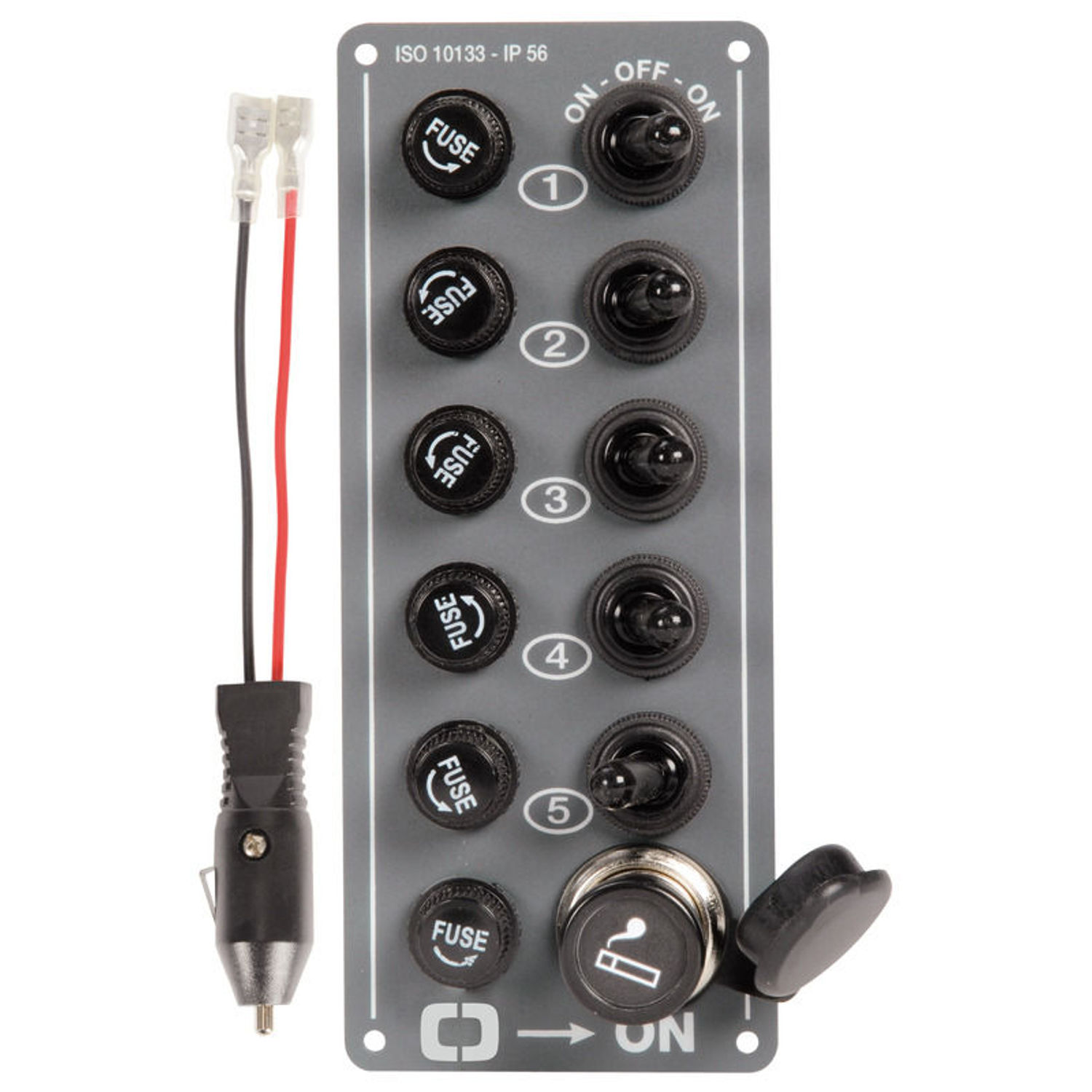 Elpanel 5 afbrydere + cigarettænderstik