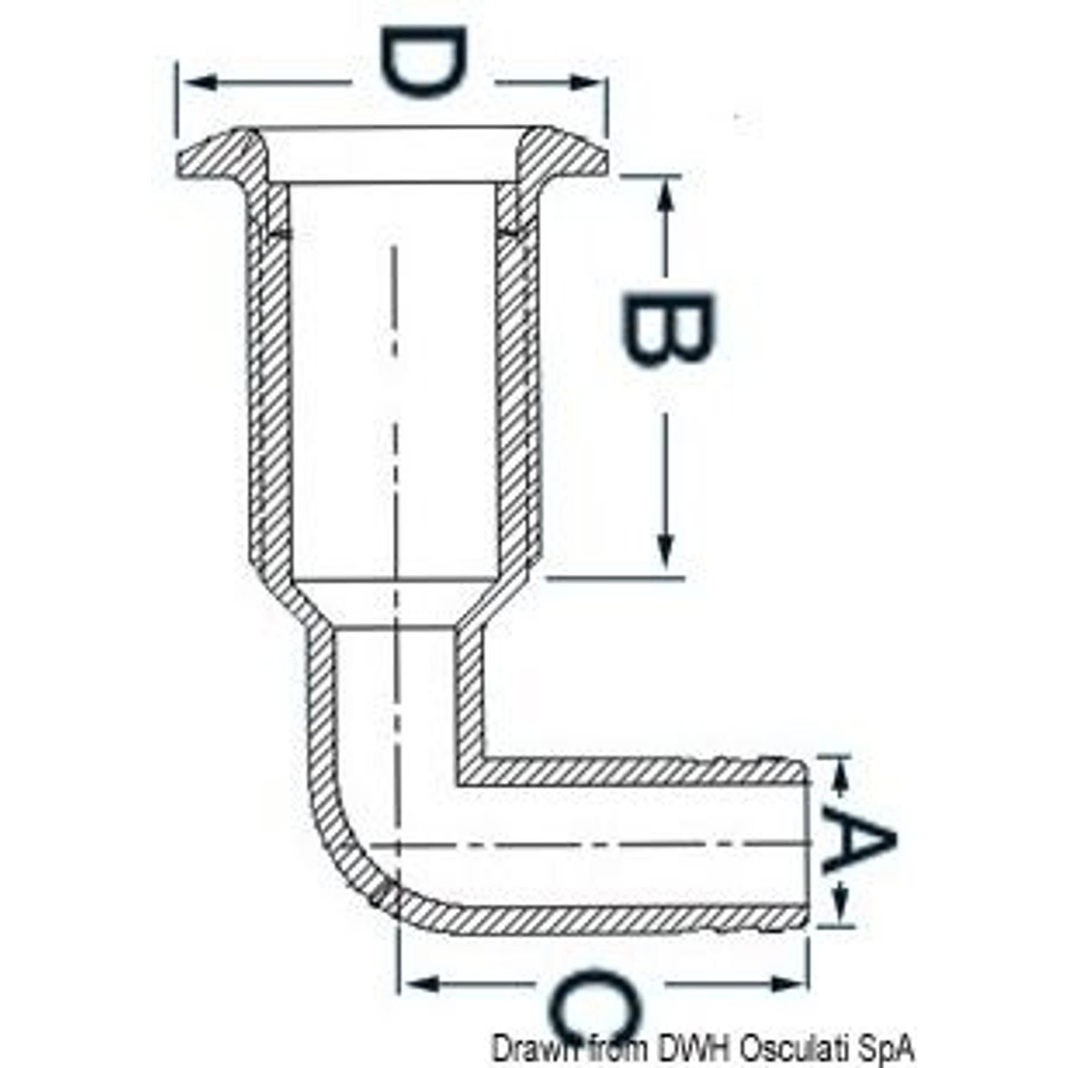 Nylon läpivienti 1/2" 16mm SS-etuosalla ja 90° adapterilla