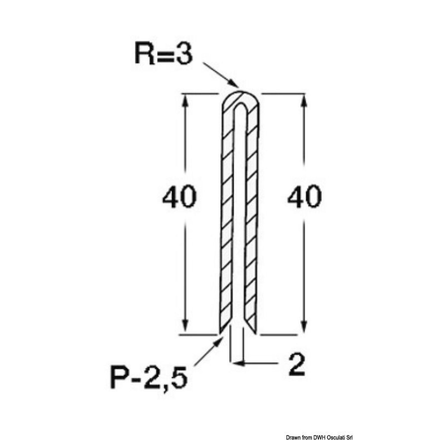 Gnidliste 2x2x40 mm grå RAL 7035