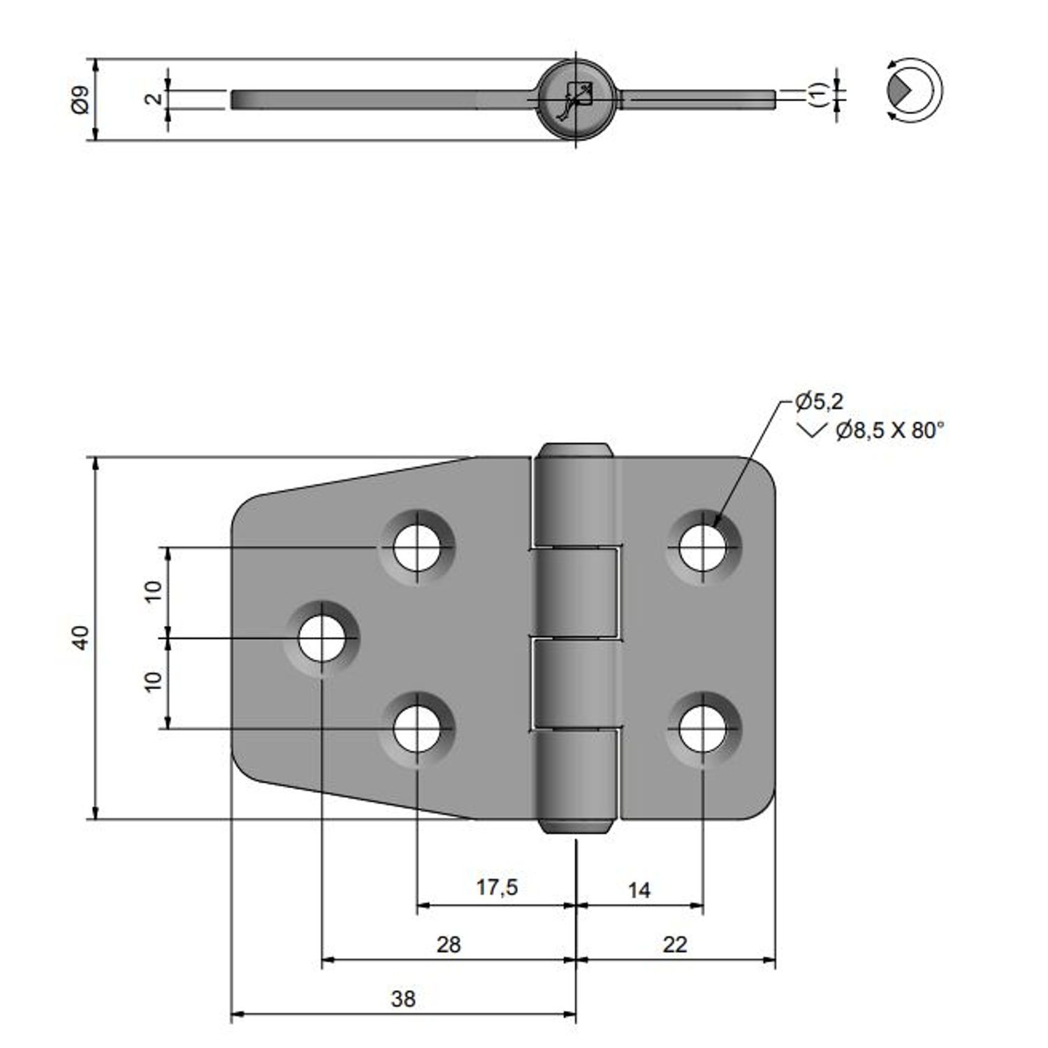 Roca Hengsel Polert Messing, 59x37mm