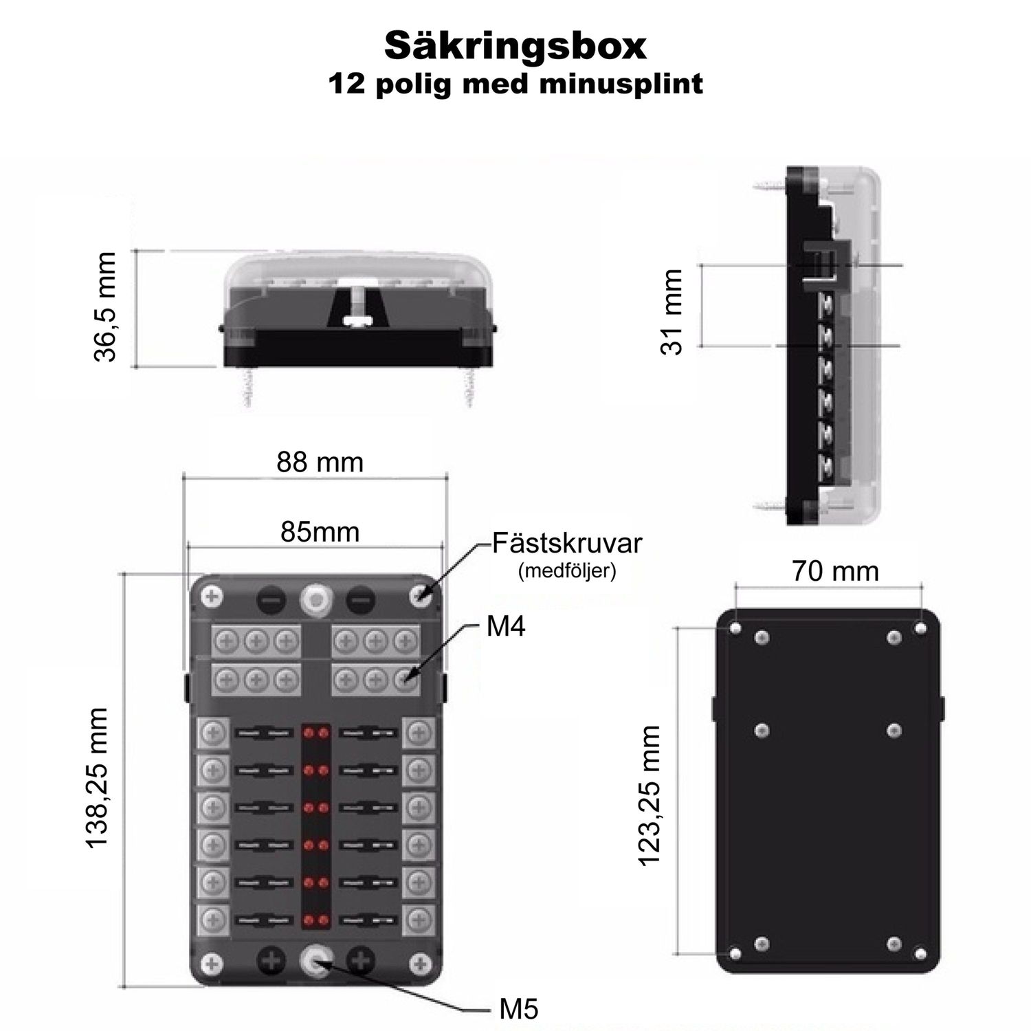 Skyllermarks Sikringsholder Flatstift med Minuspol