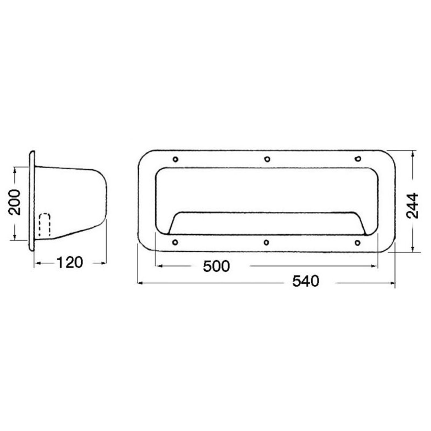 Valkoinen ABS-sivutasku verkolla 540 x 244 x 120 mm