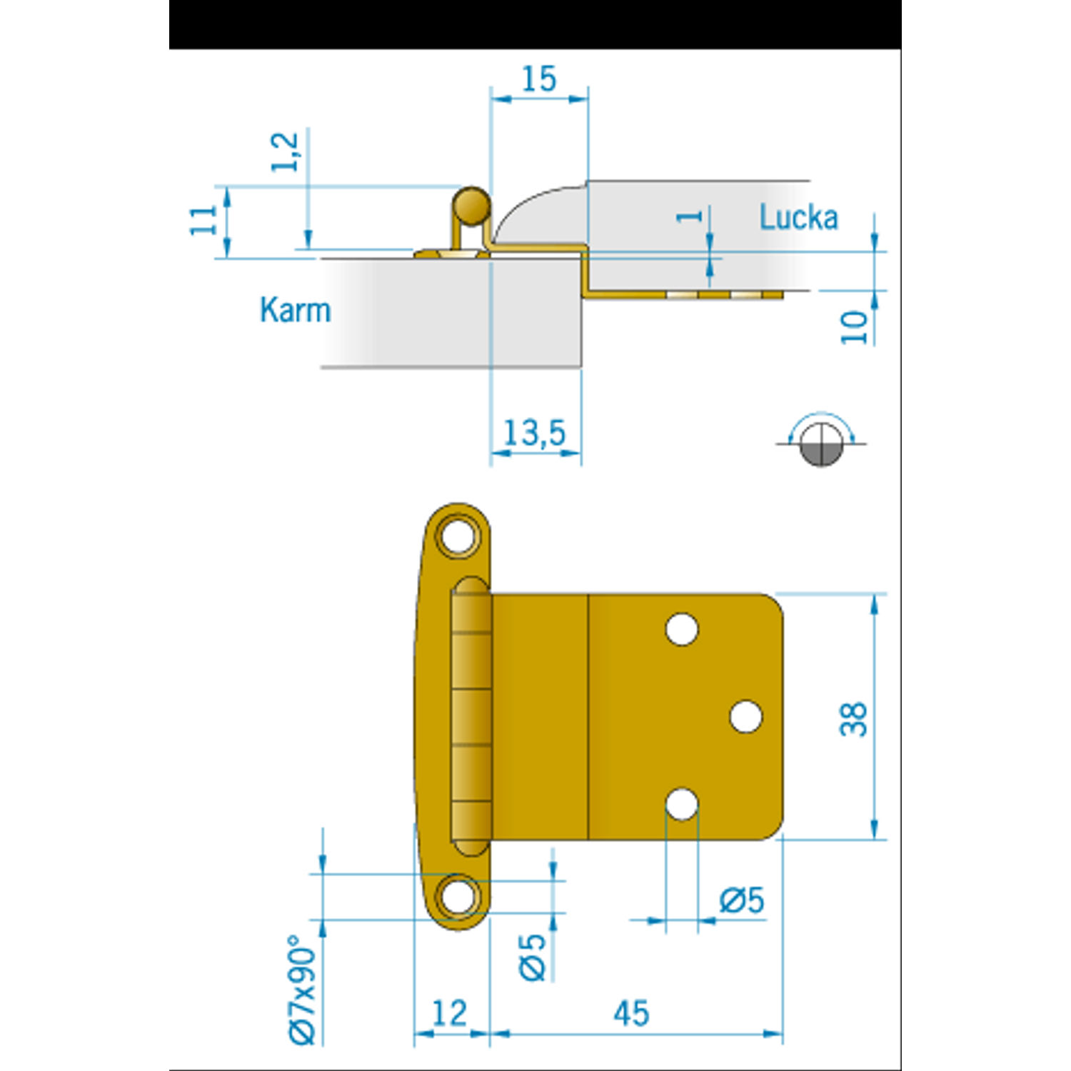 Roca Hengsel Polert Messing, 57x38mm