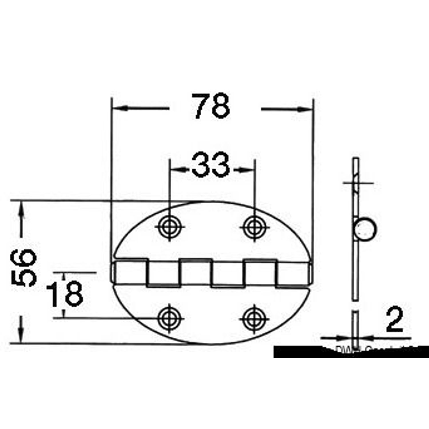 Ovalt gångjärn 78x56 mm stiftmontering 2 mm
