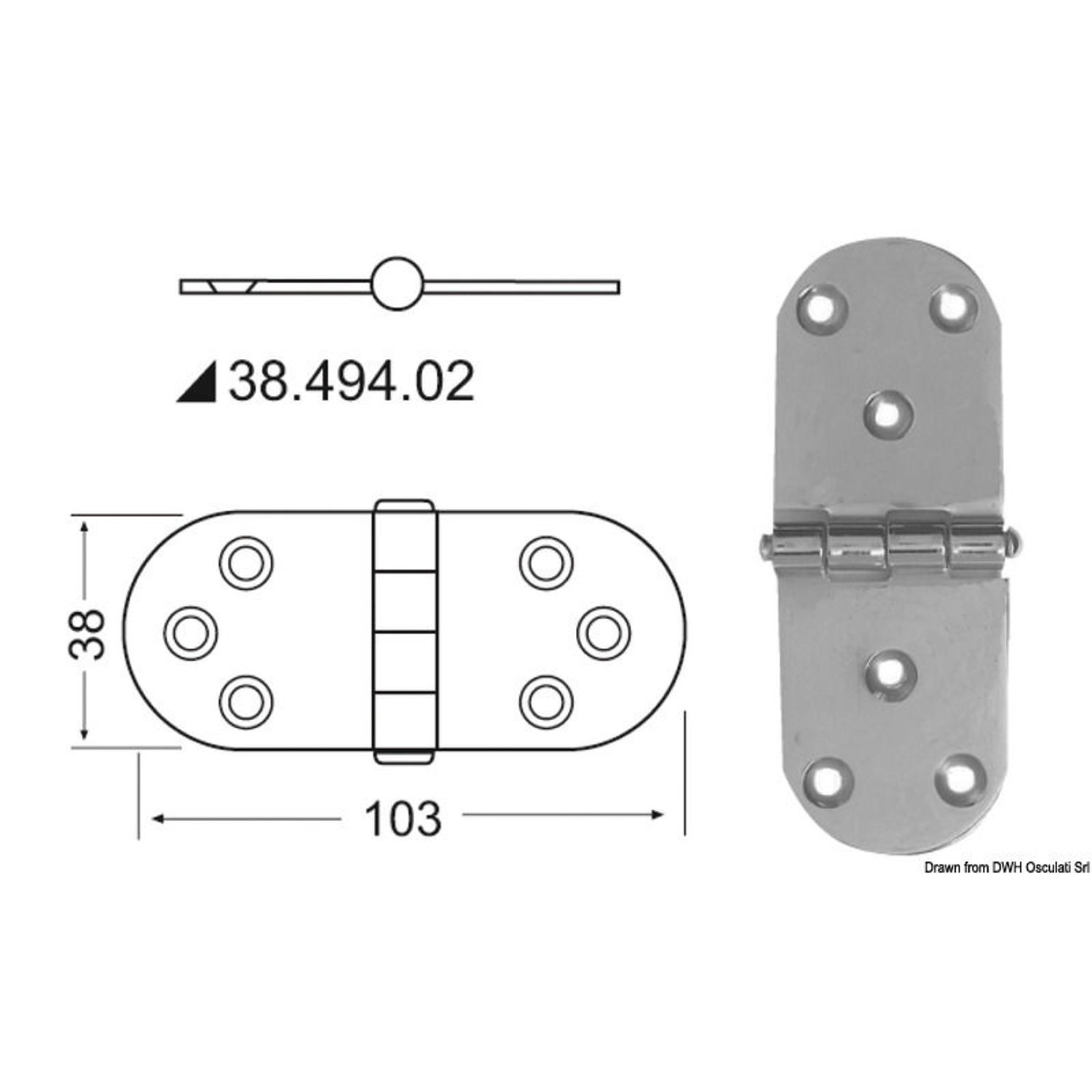 Hengsel med standardtapp 103x38 mm