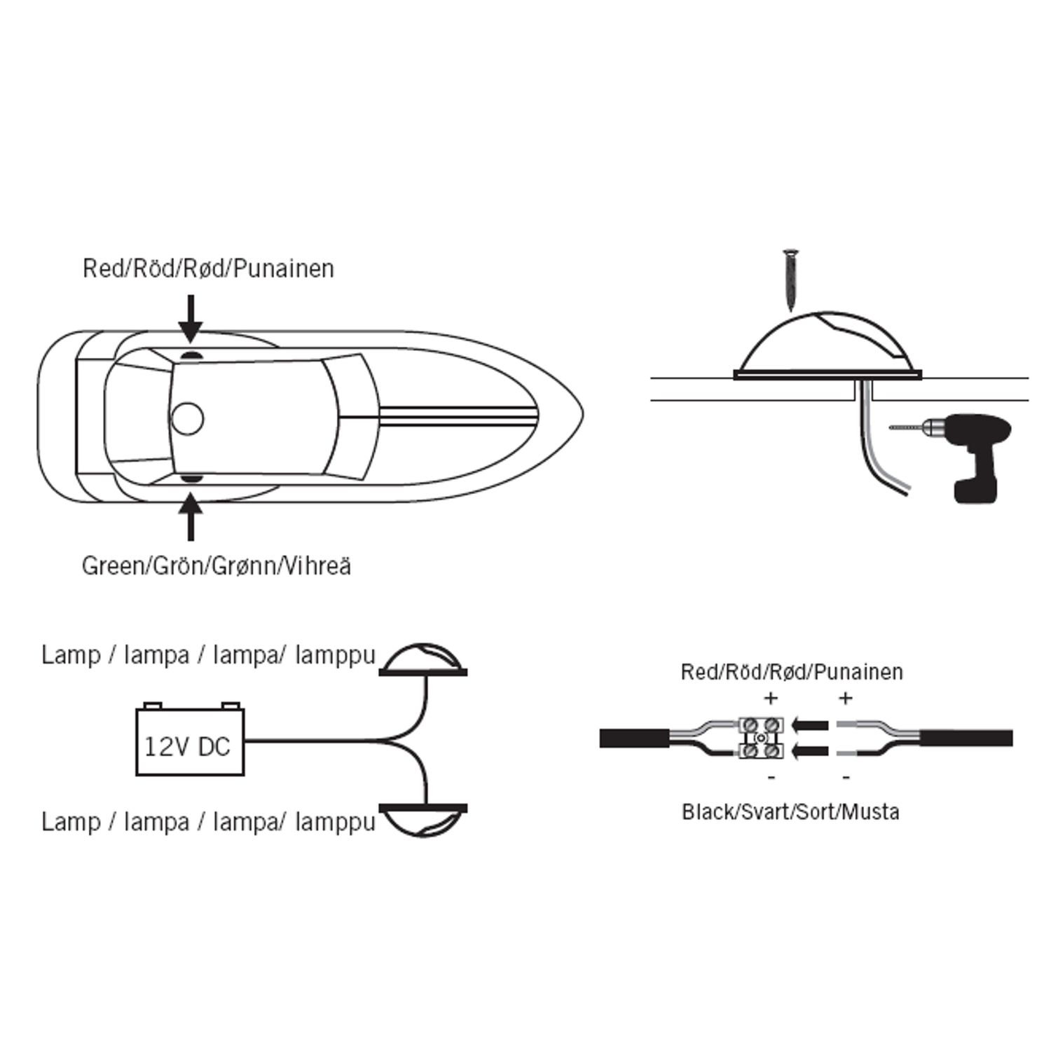 Båtsystem Lanterner 2-pak Rød/Grøn, Hvid