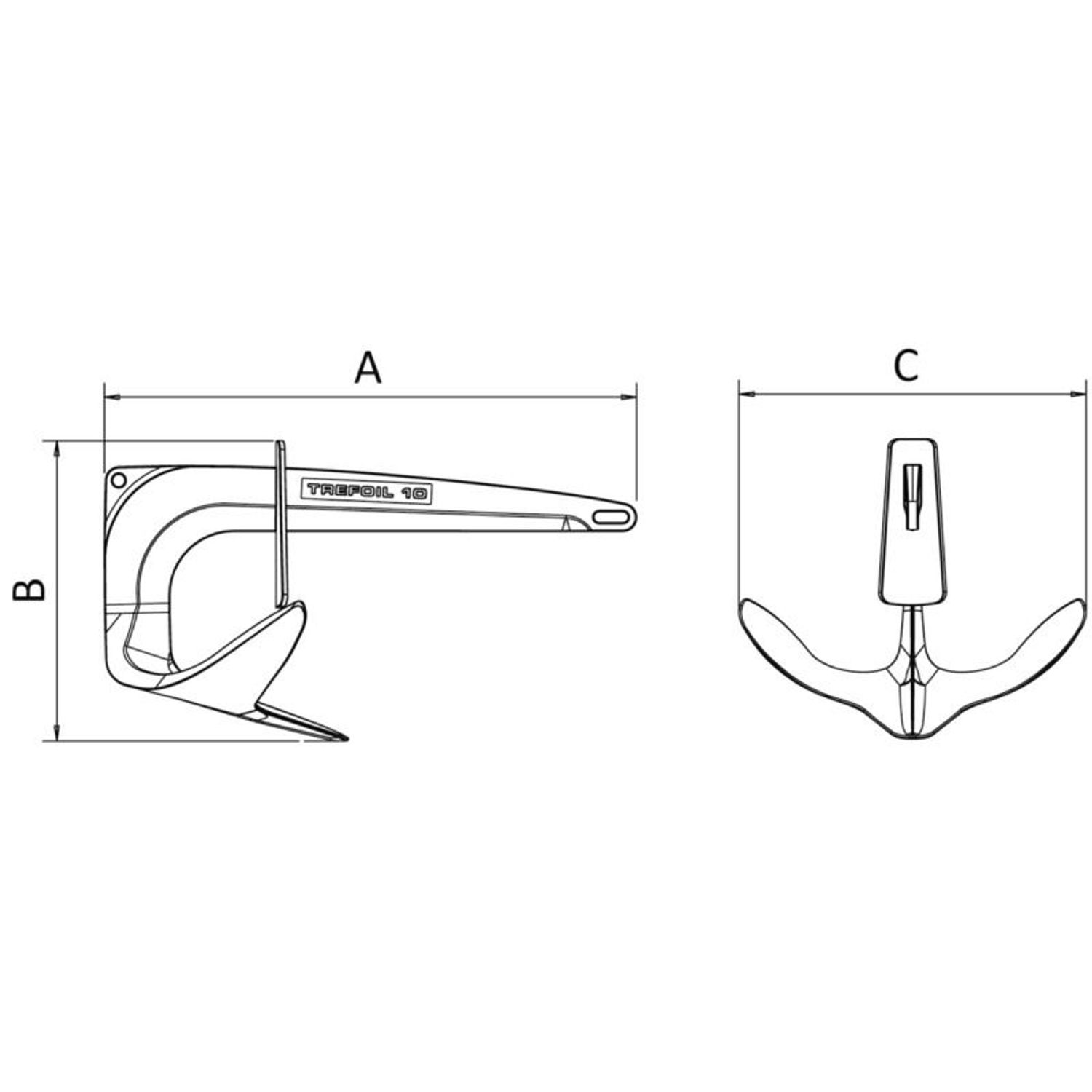 Trefoil SS-anker med antivannplate 15 kg