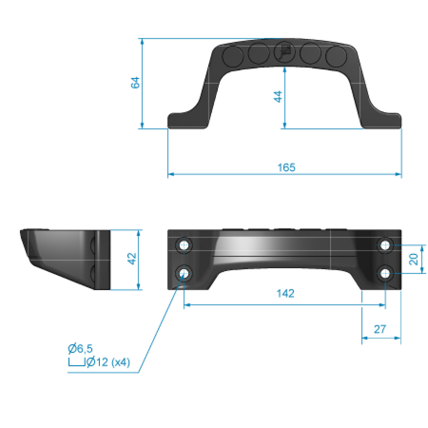 Roca Håndtak/trinn 140mm Sort, 164x42mm