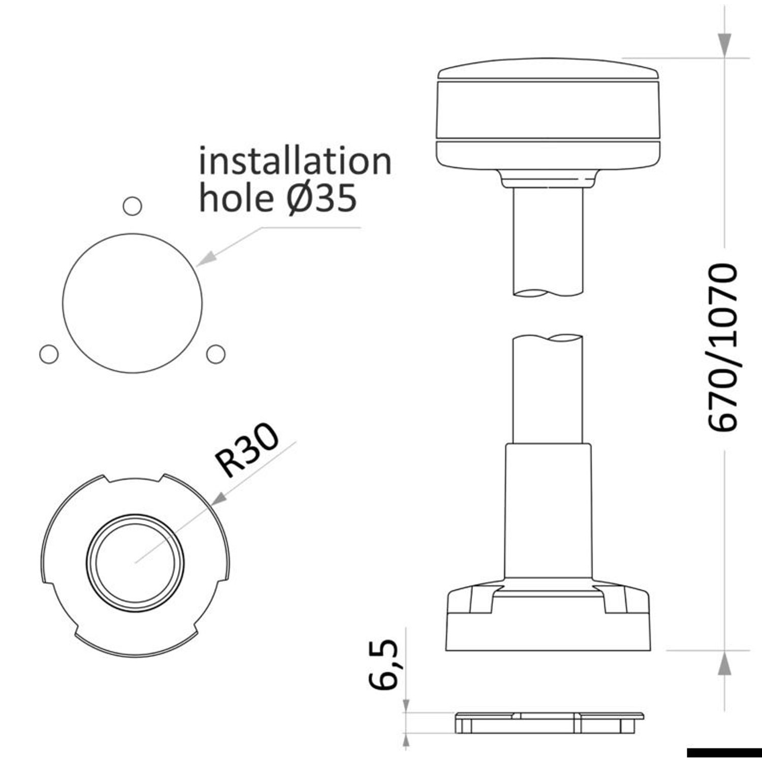 360° trådløs hvit lanternestang, plastbase 60 cm