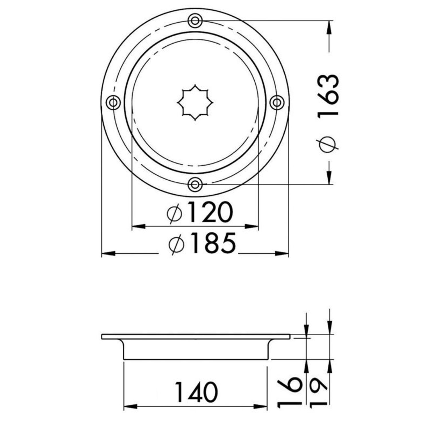 Tarkastusluukku AISI 316 läpikulku 120 mm