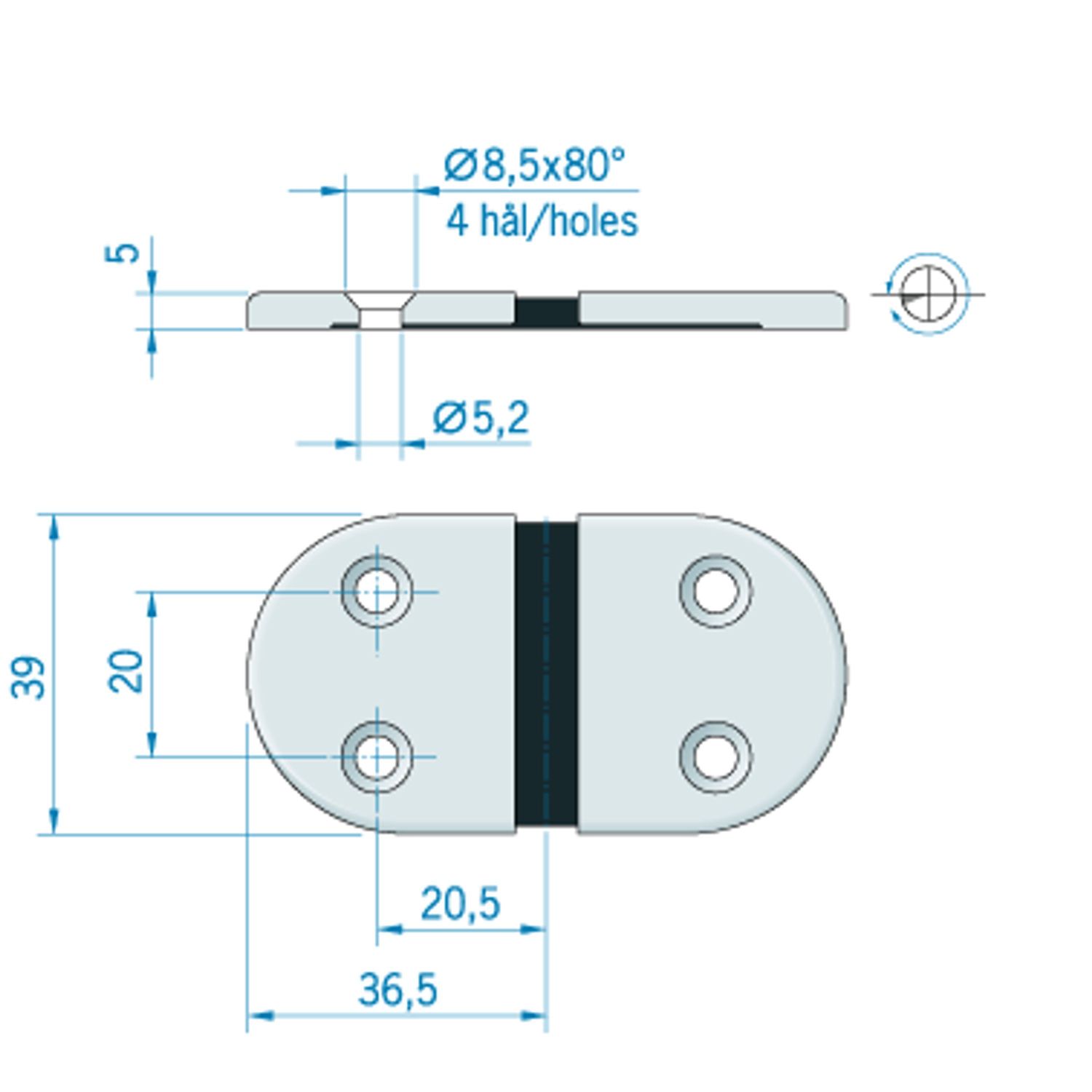 Hengsel 73 x 39 mm