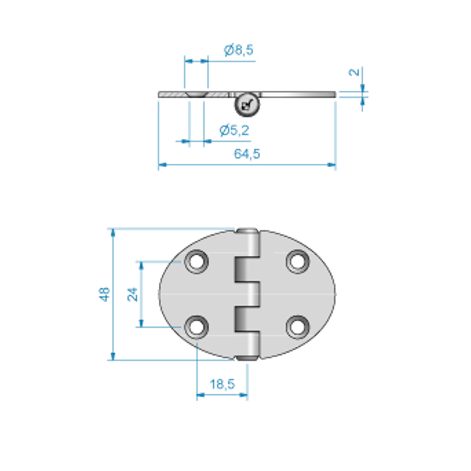 Hengsel oval 64.4 x 48 mm reversert