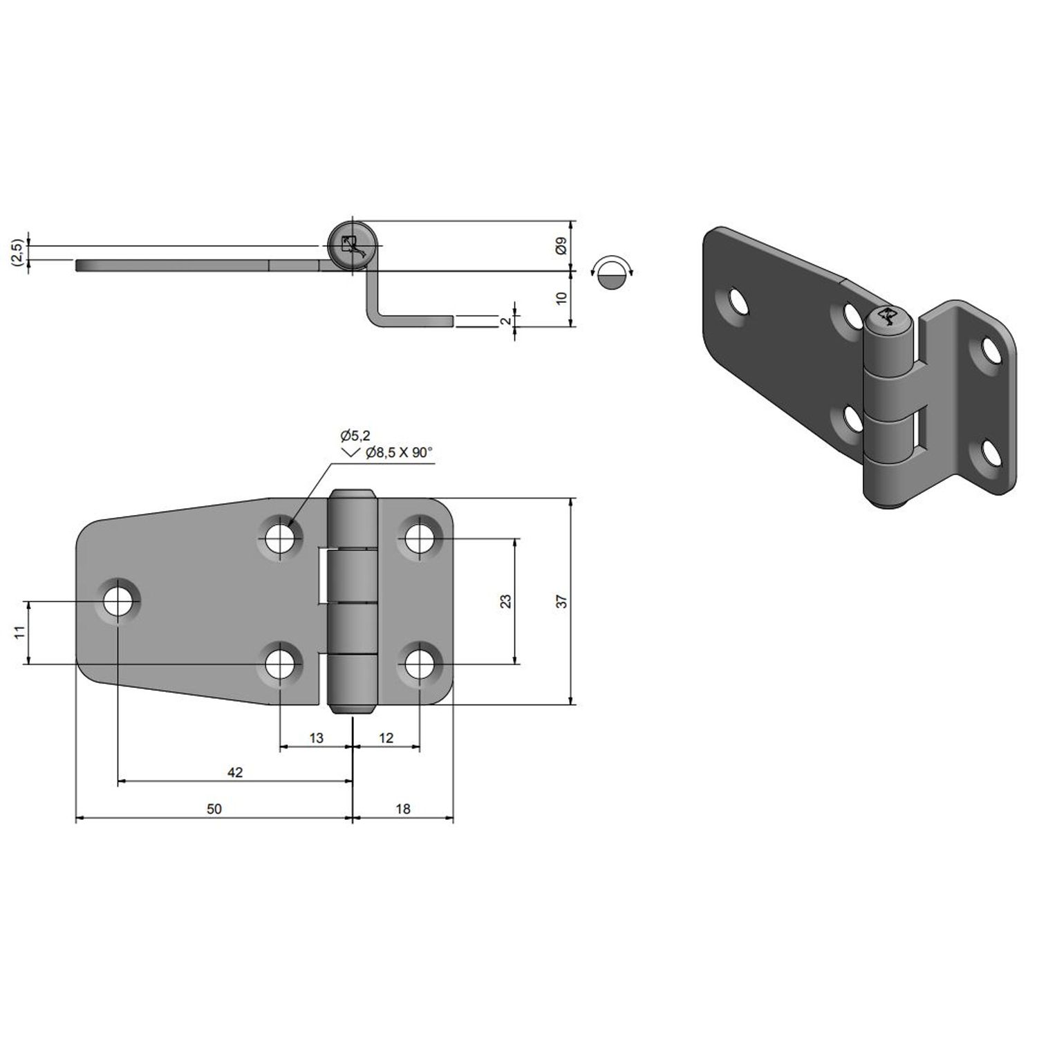 Roca Hengsel, 67.5x37x10mm