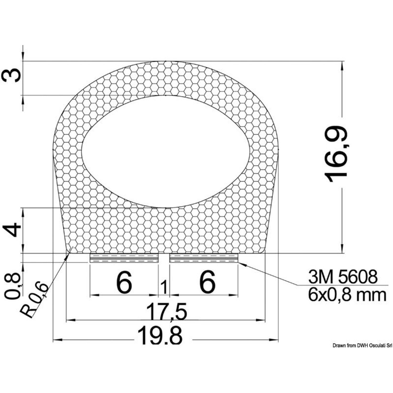 Självhäftande EPDM svart profil 17.5x16.9 mm