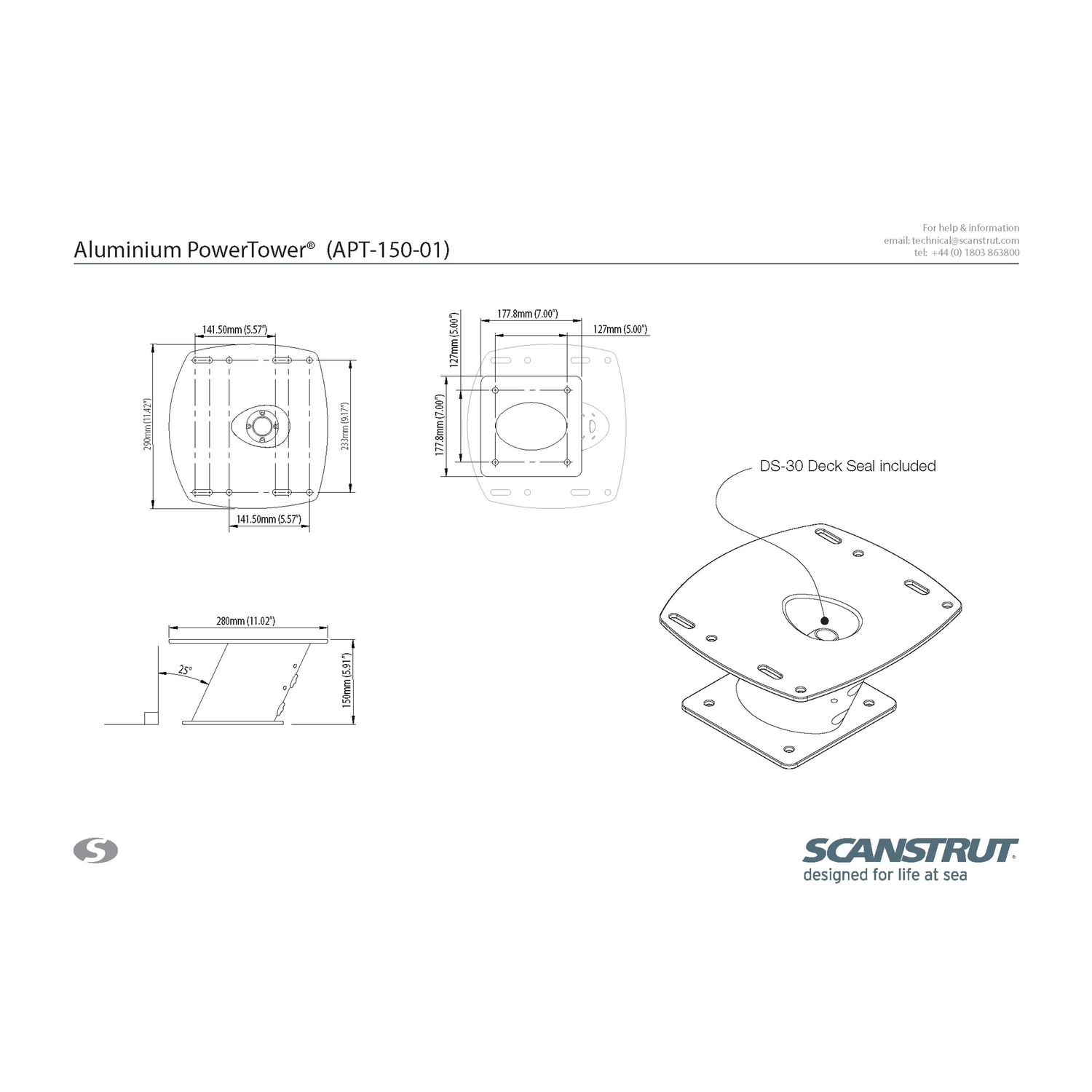 Scanstrut Aluminium Radartårn, 150mm