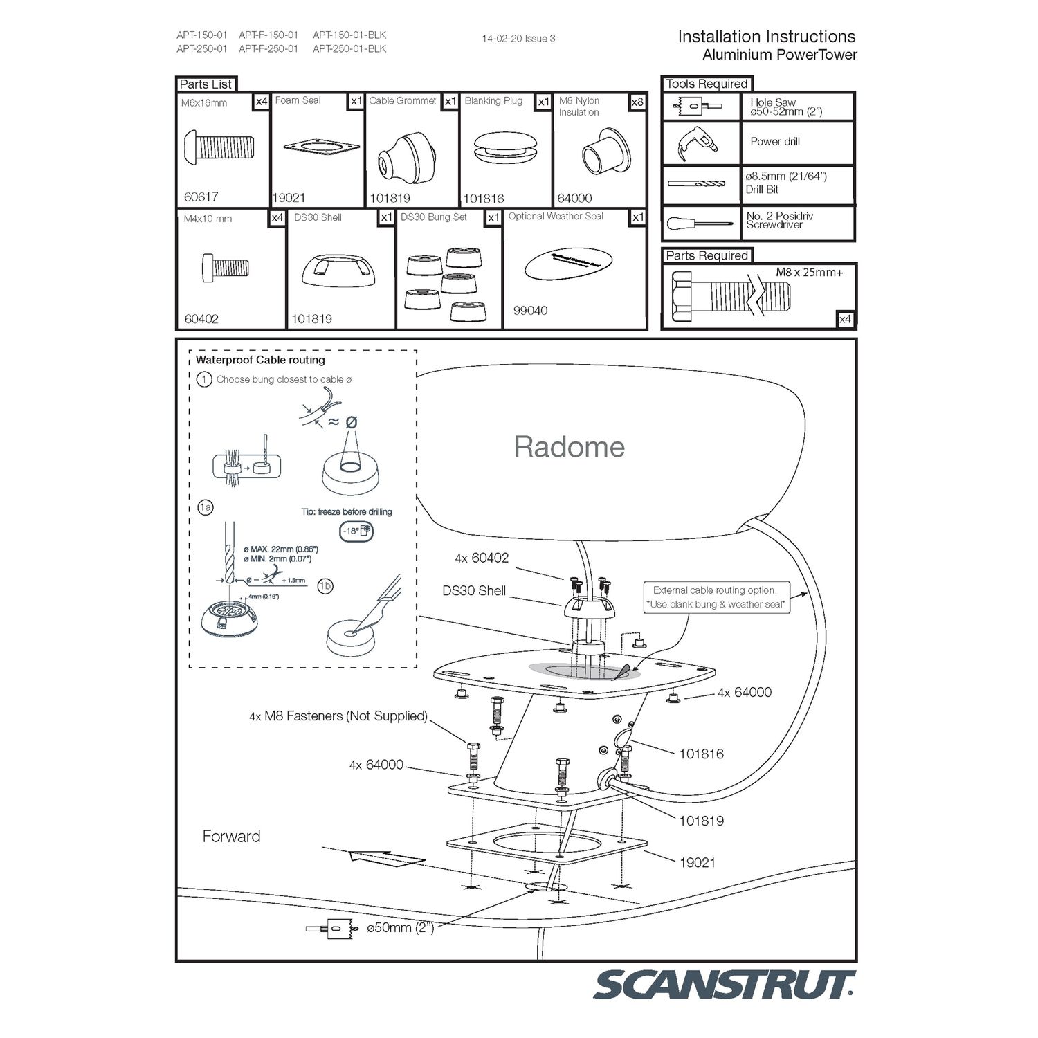 Scanstrut Aluminium Radartårn, 150mm