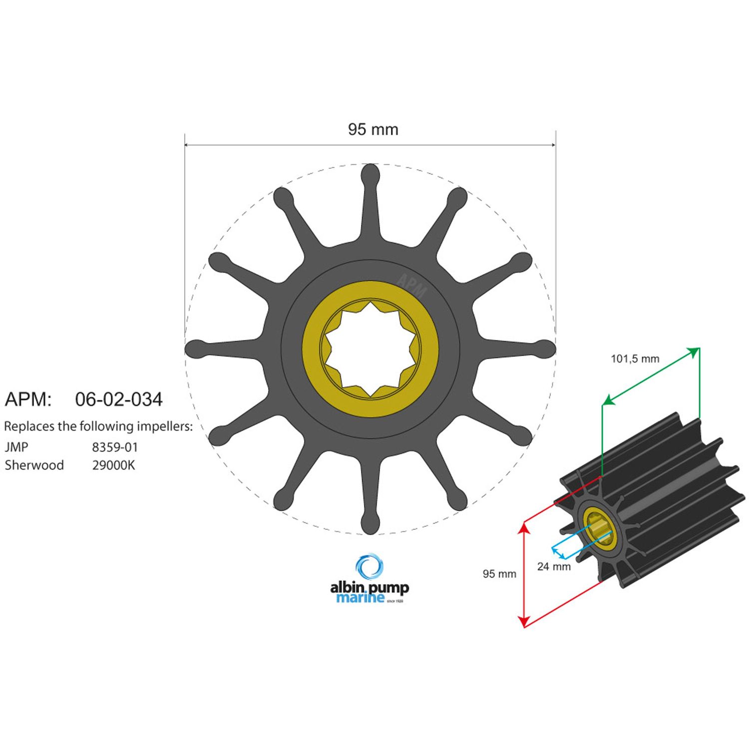 Albin Pump Marine Premium Impeller PN 06-02-034