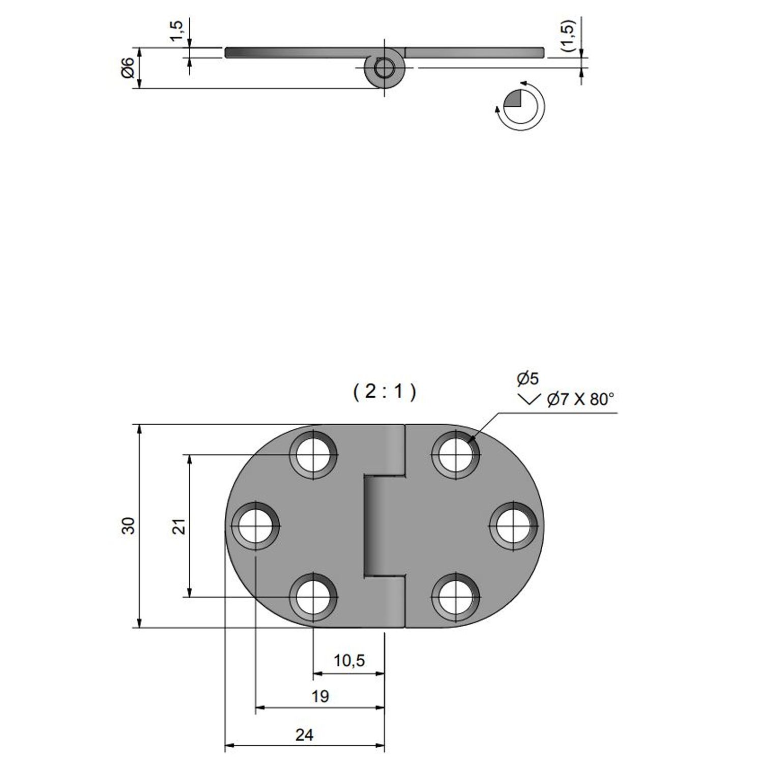 Roca Hengsel Rustfritt Reversert, 47x30mm