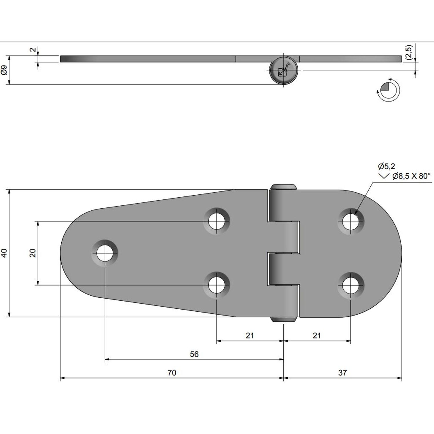 Roca Hengsel Reversert, 107x40mm