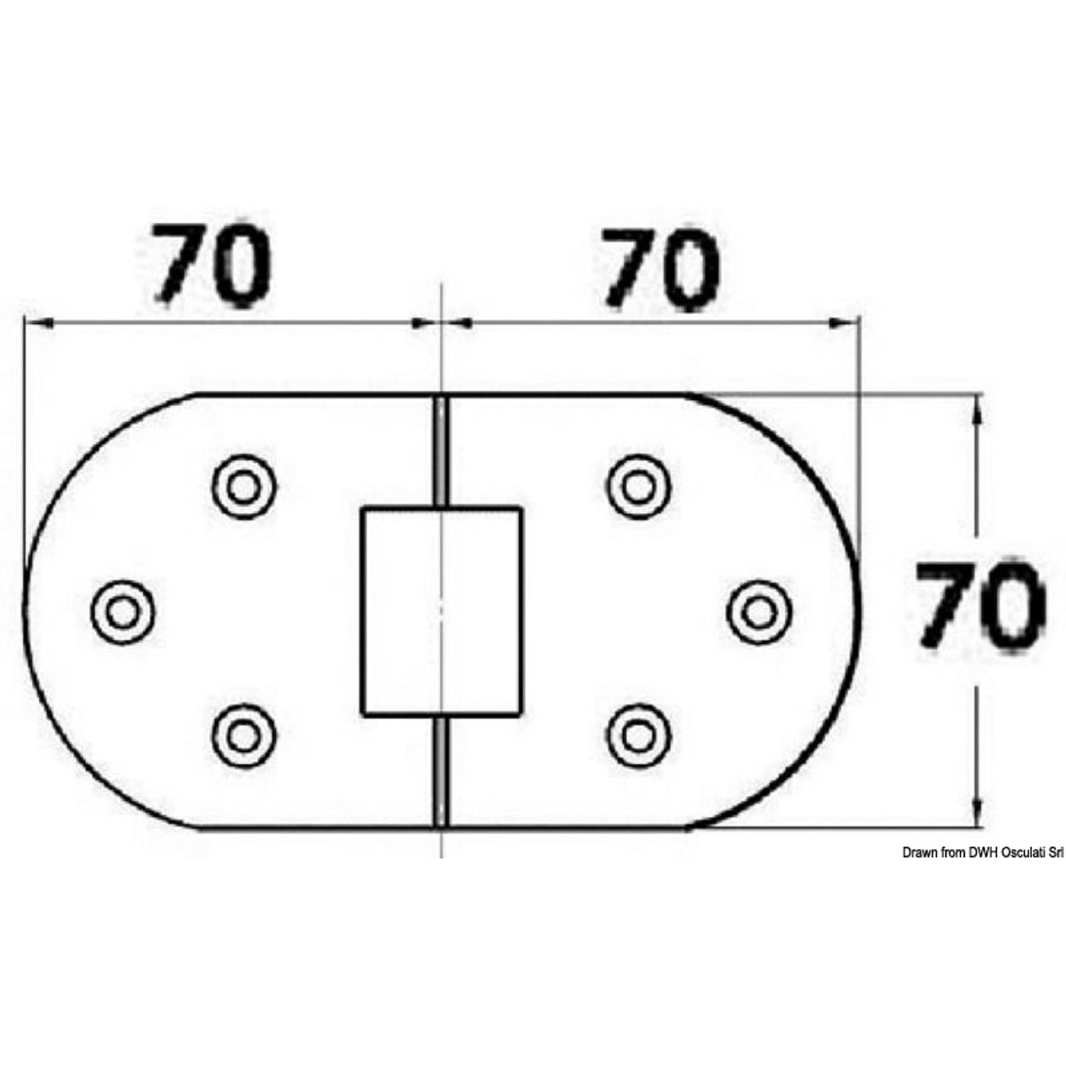 Hengsel 180° rotasjon med tapper 140x70 mm