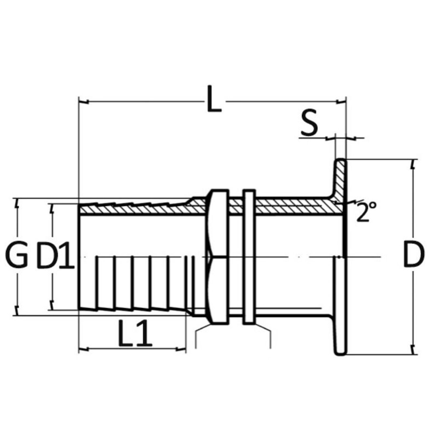 Skroggennemføring med fladt hoved, forkromet messing 3/8" x 15 mm