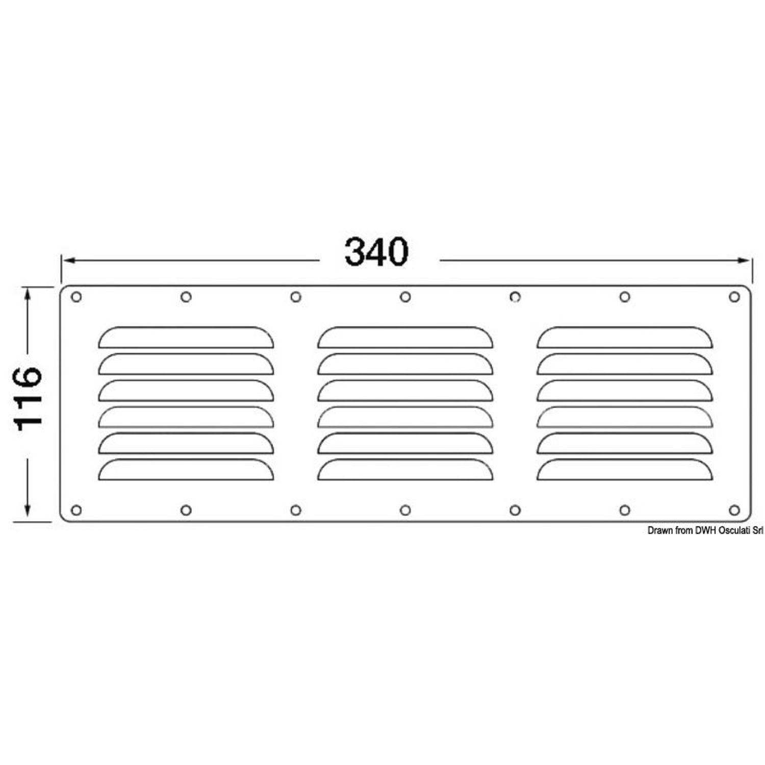 Jalousiventil i poleret rustfrit stål + myggenet 116x340 mm