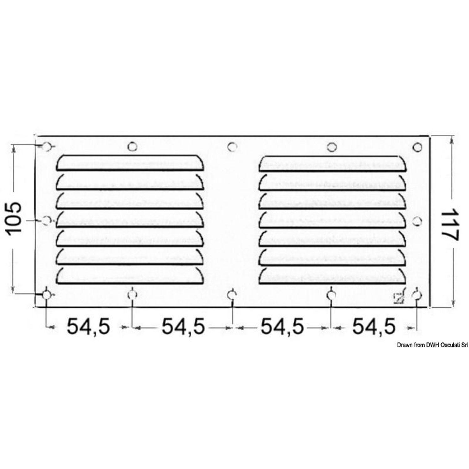 Lamelventil i poleret SS + myggenet 128x232 mm