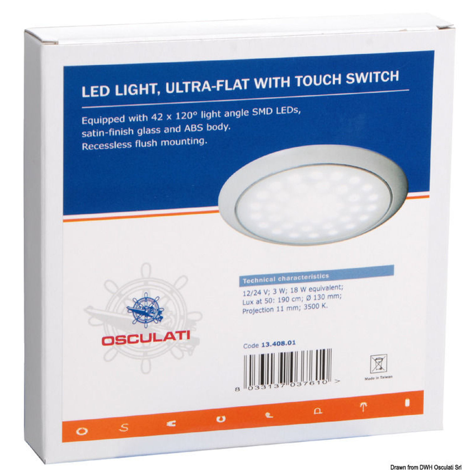 Ultraflad LED-lampe med forkromet ringmøtrik 12/24 V 3 W