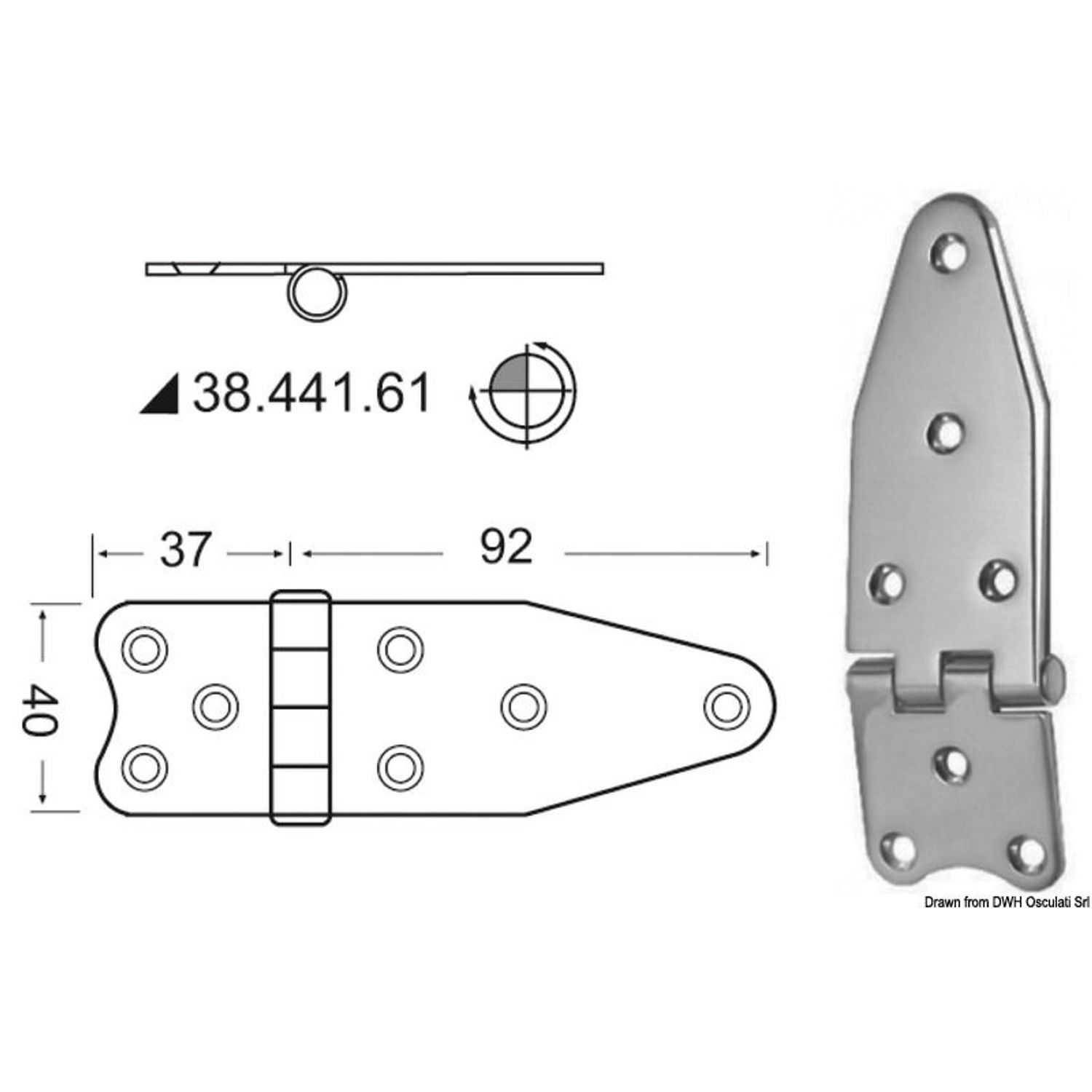 Hængsel omvendt tap 129x40 mm