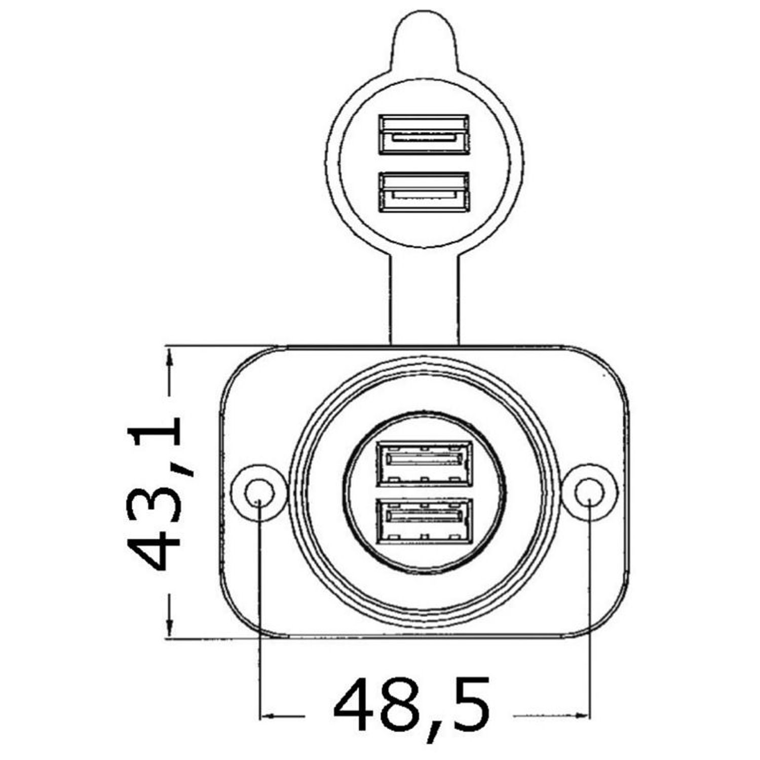Dubbel USB-uttag vit bakre mutter + panel