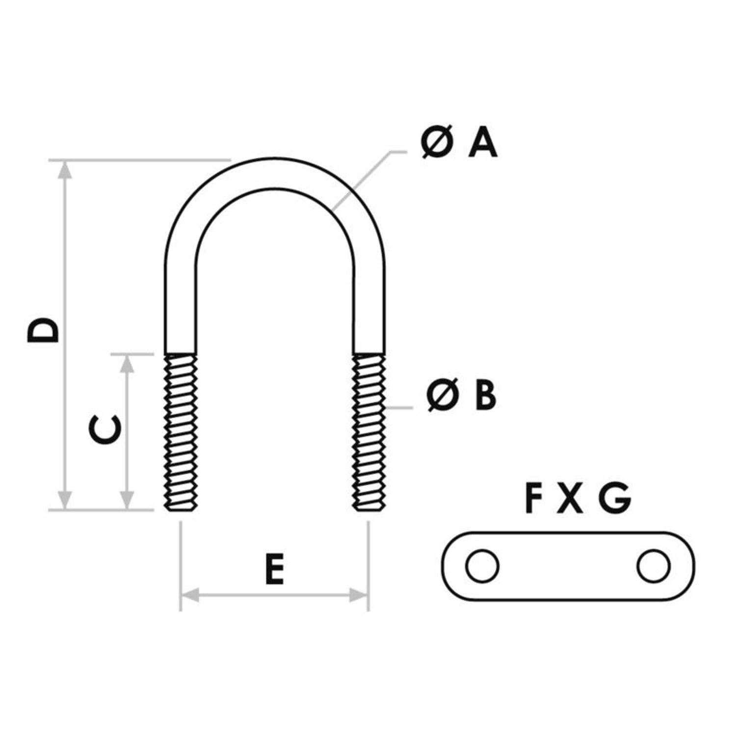 U-bult AISI316 80mm med två plattor 43x13 mm