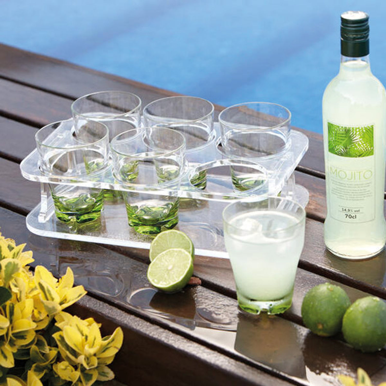 MB bakke med holder til 6 glas 19 x 29 x 4,5 cm holder Ø8cm