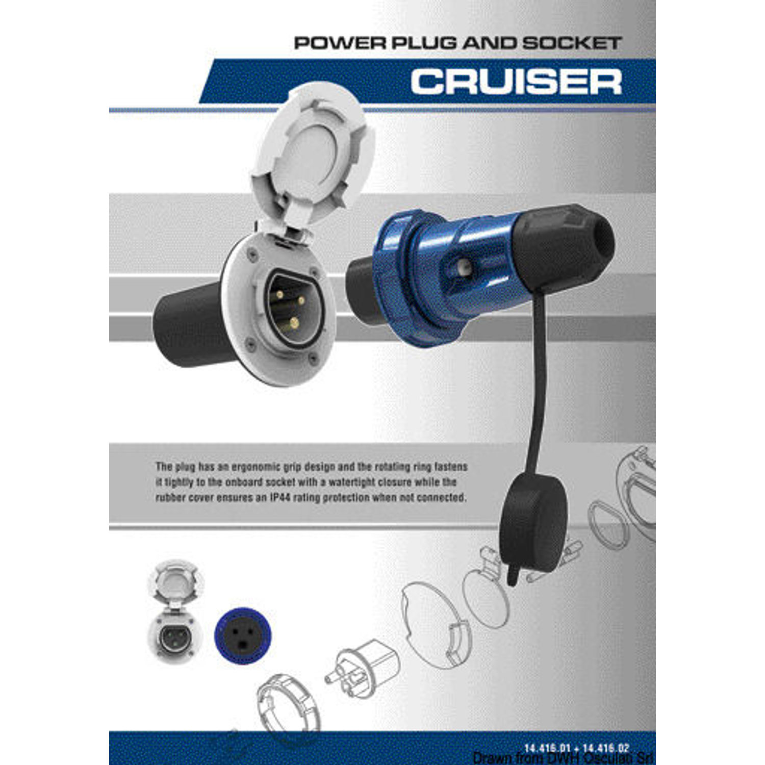 Cruiser svart stikkontakt 16 A + SS lokk