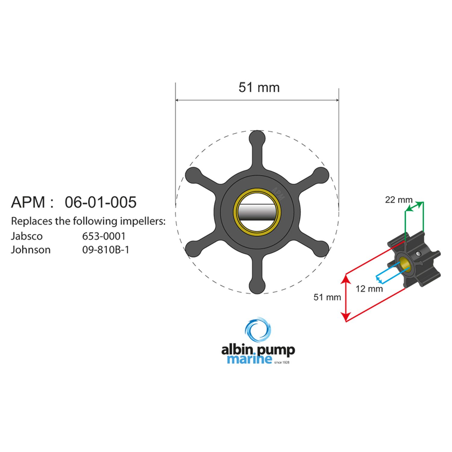 Albin Pump Marine Premium Impeller PN 06-01-005