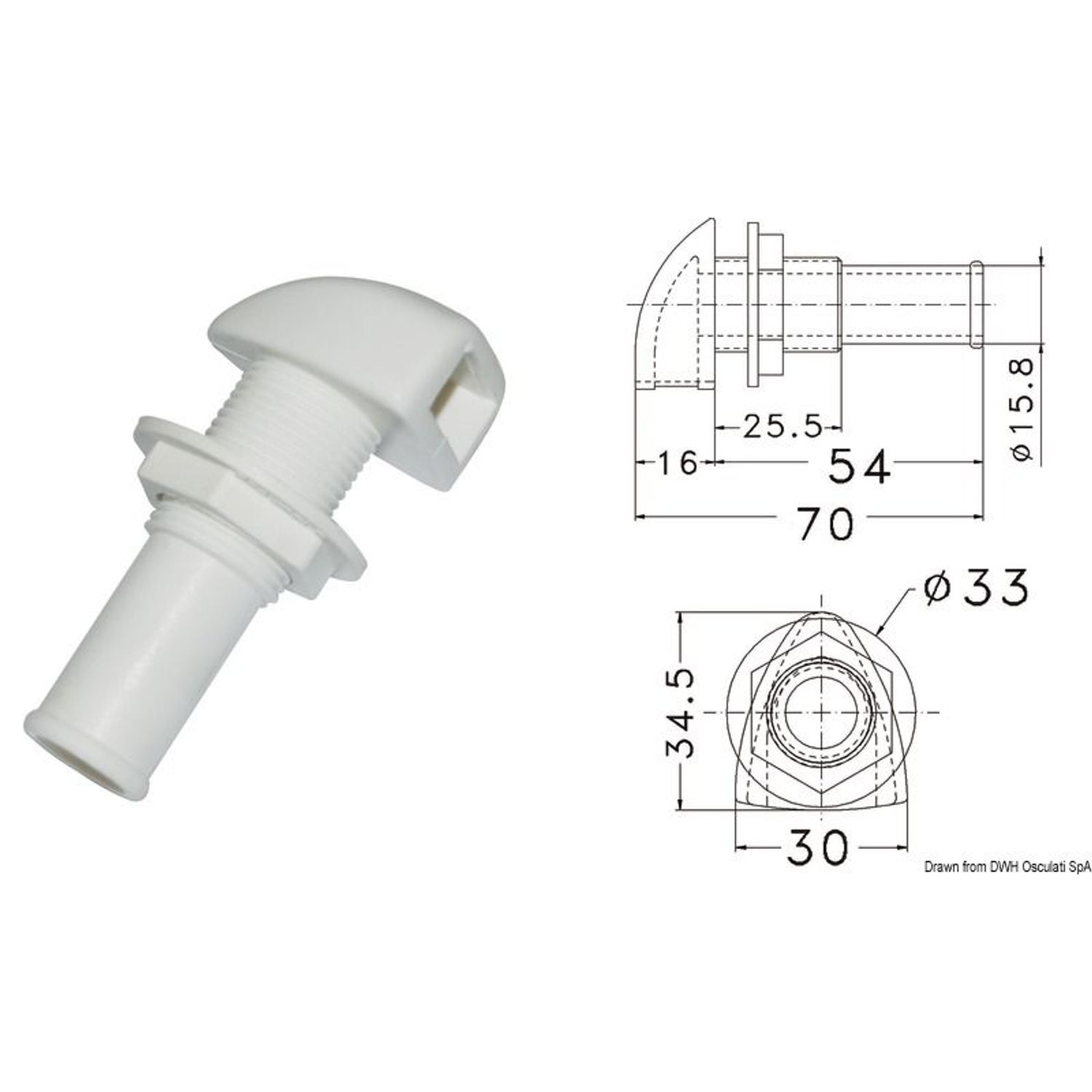 Slangeadapter i plast til ventilationsslange Ø 16 mm