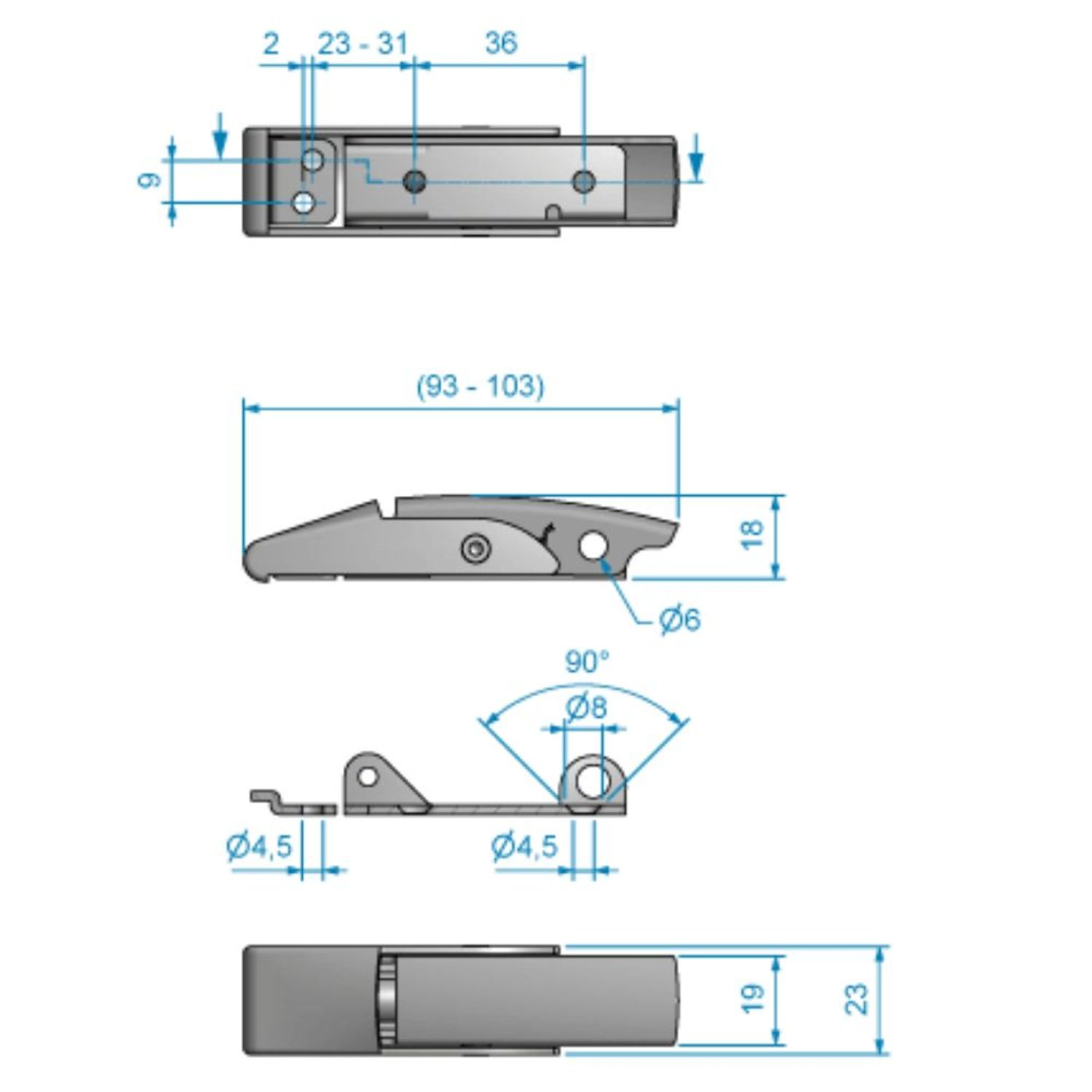 Roca Salpa Musta eloksoitu, 93-103mm Roca Salpa Musta eloksoitu, 93-103mm