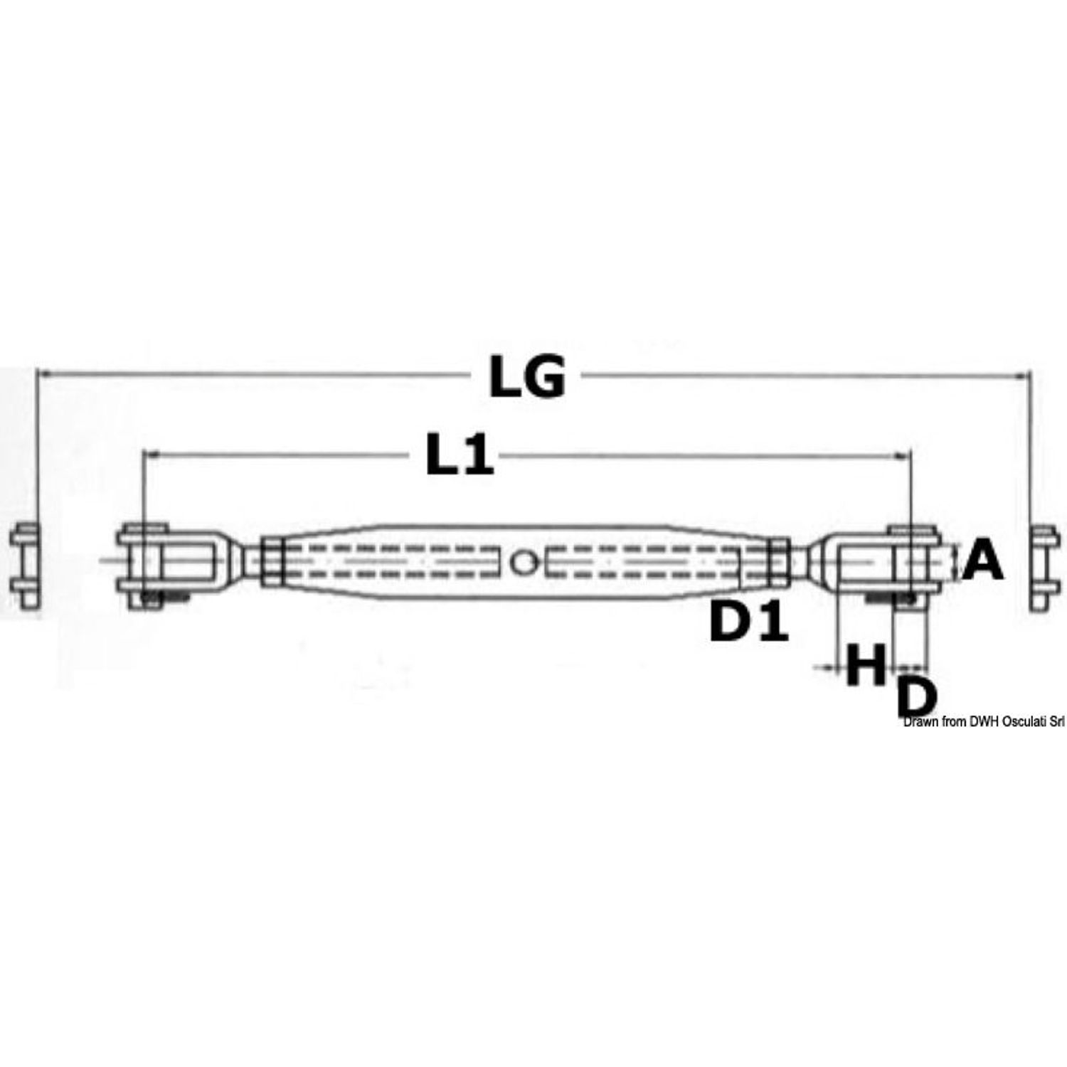Strekkfisk med to faste gafler AISI 316 5 mm