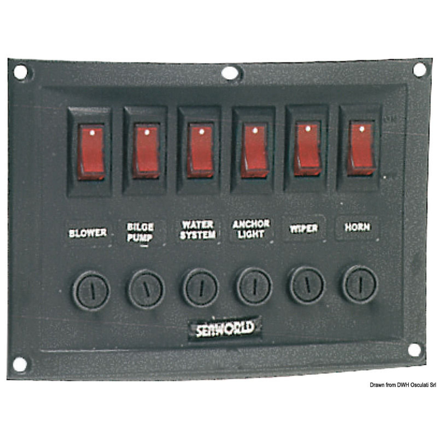 Vannrett kontrollpanel med 6 brytere