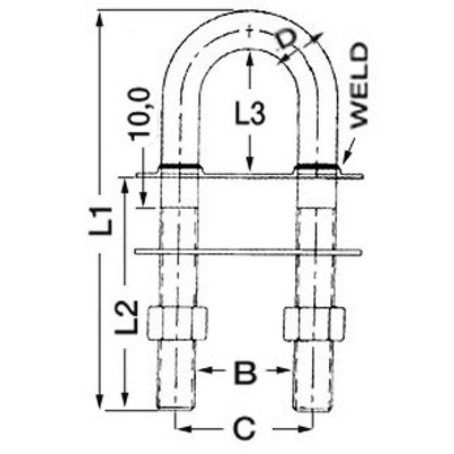 U-pultti kartiomaisille heloille, peilikiillotettu SS 122x12.5mm