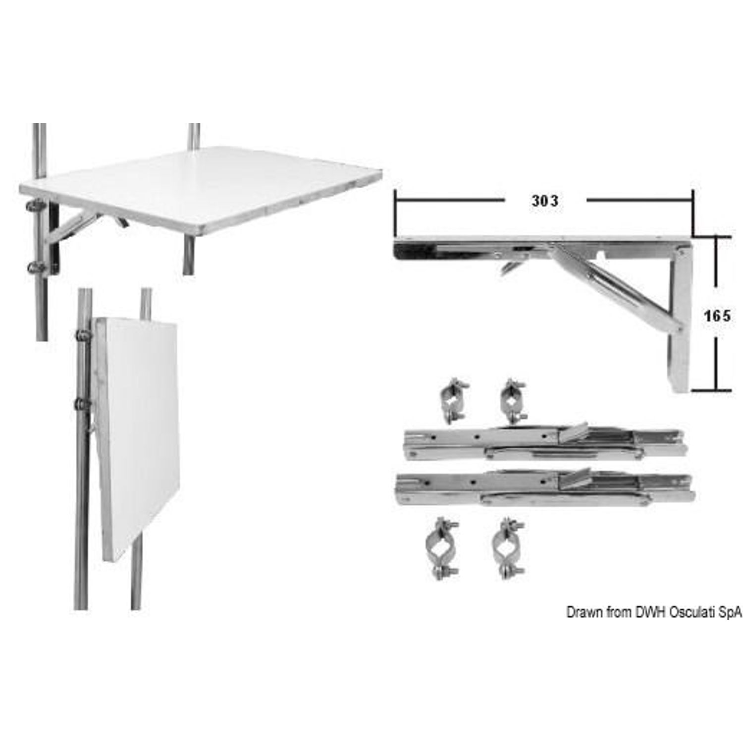 Ruostumaton taittuva pöydän varsipari 303x165 mm