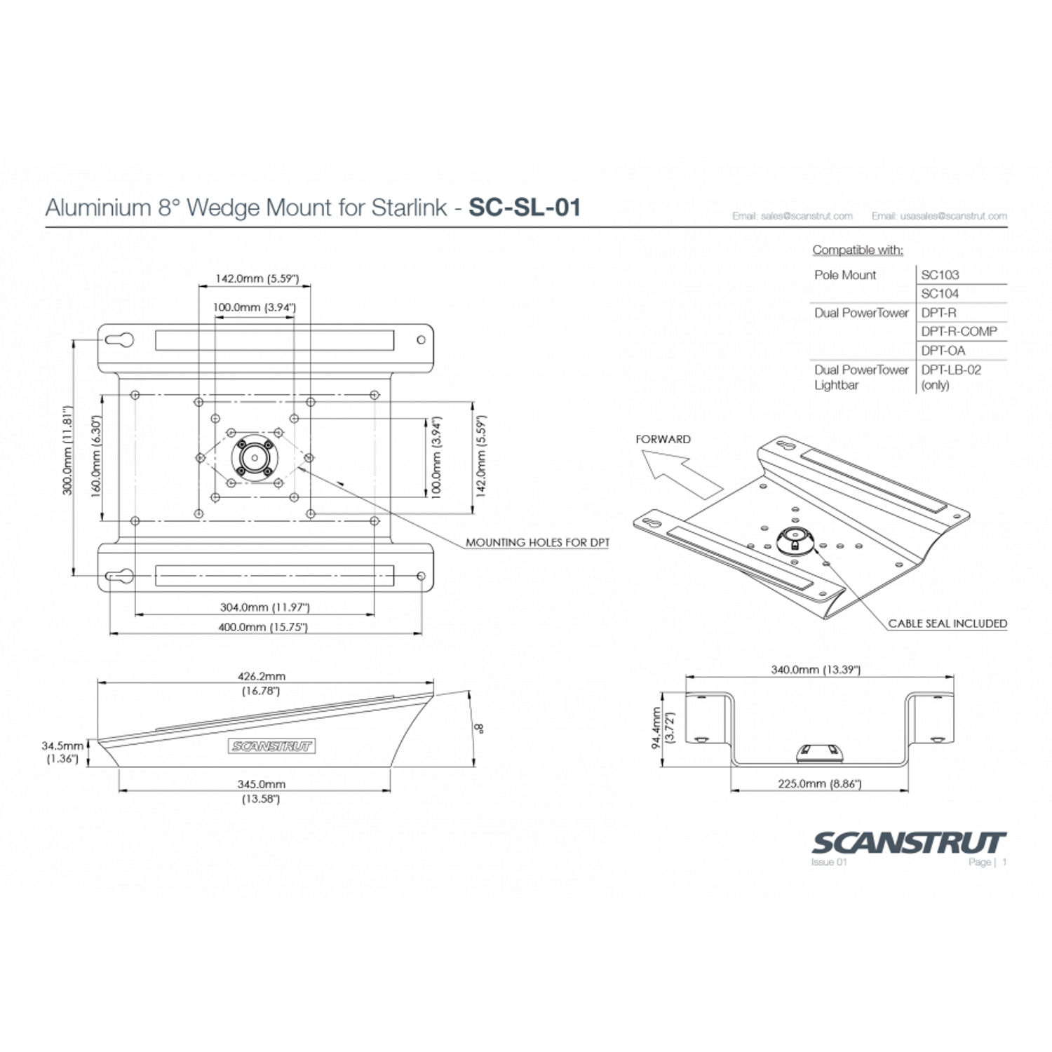 Scanstrut Aluminiumkil 8° lutning för Starlink