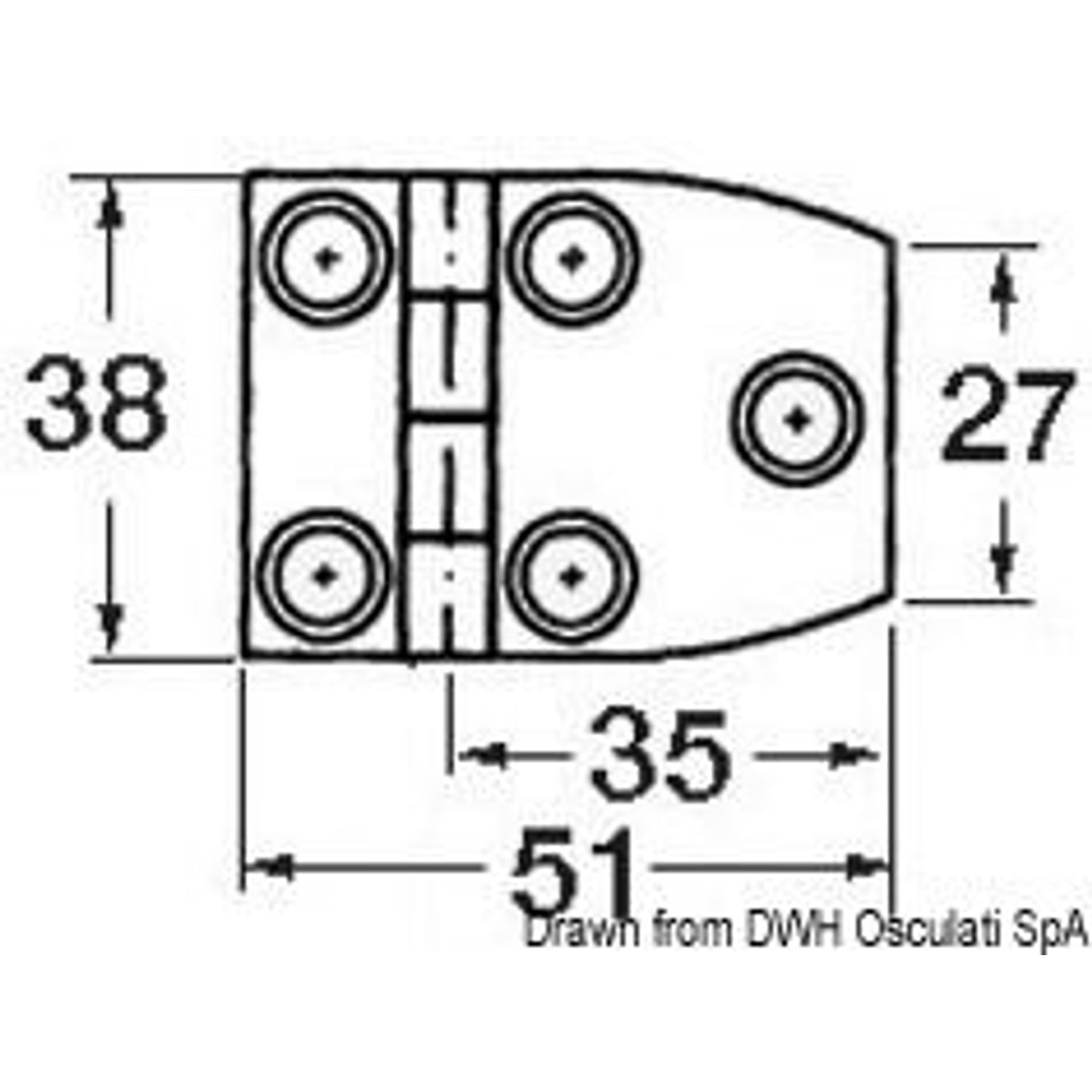 Ruostumaton piilosarana 51x38 mm luukkuun