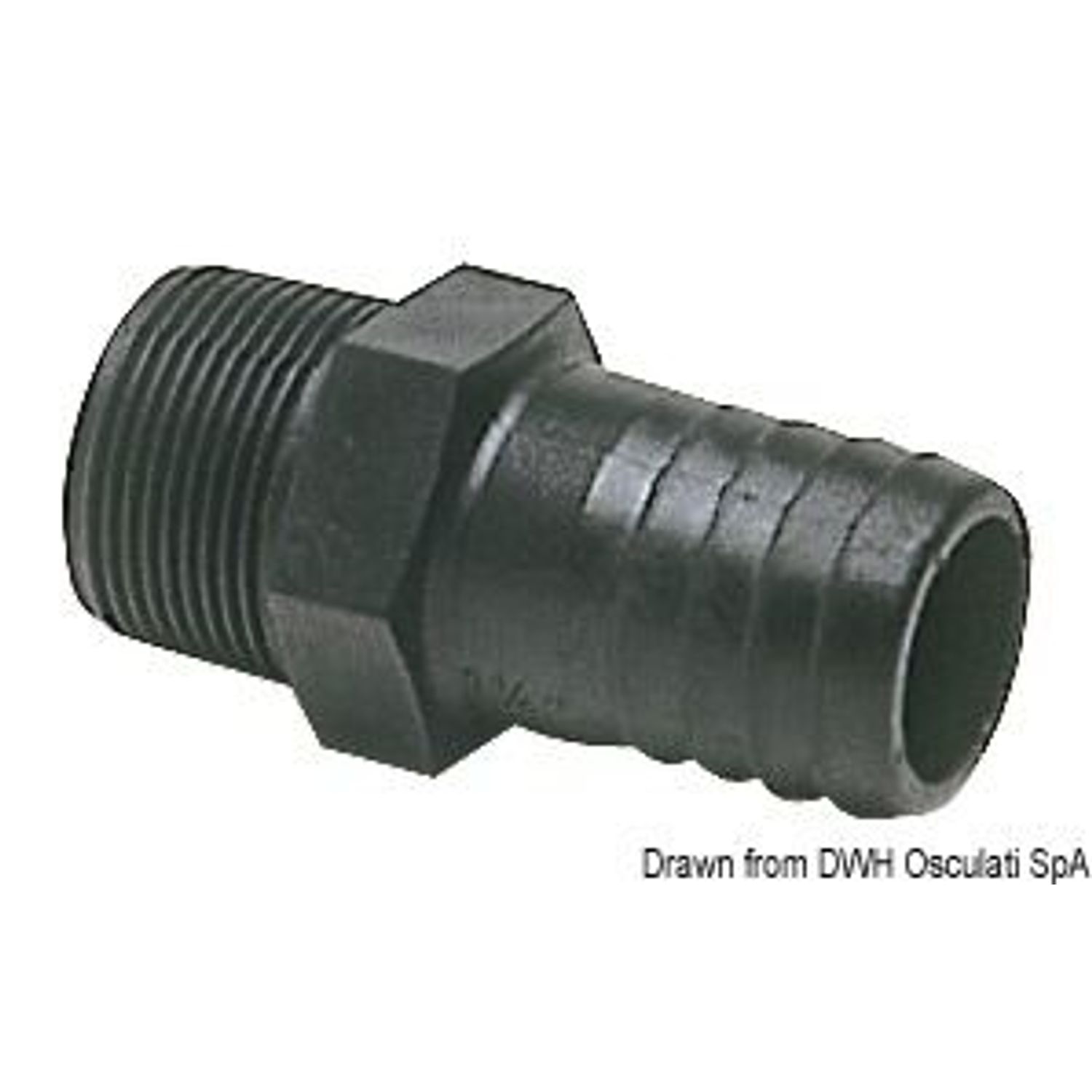 Slangeadapter hann i svart polykarbonat 3/4"