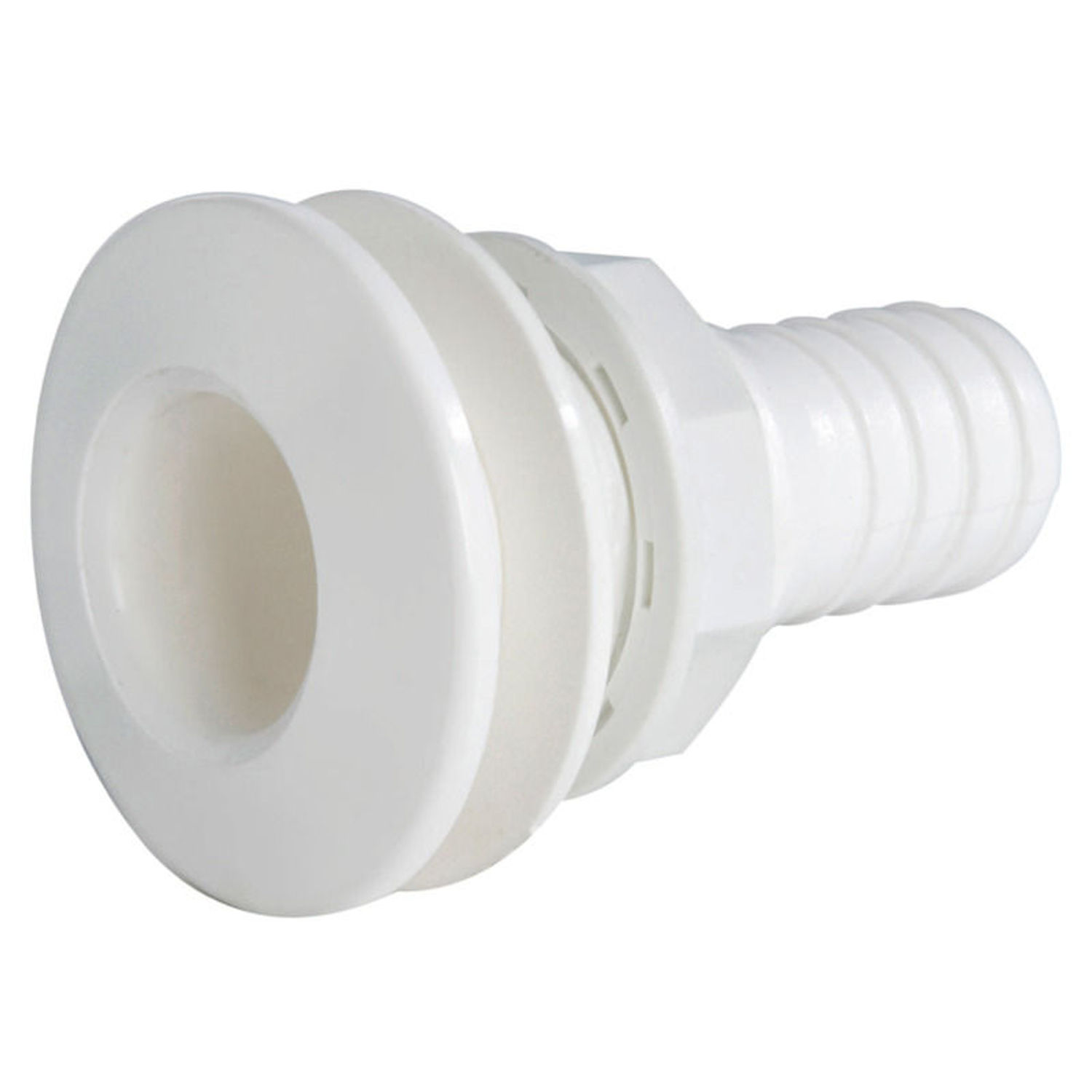 Bunnventil i hvit plast med slangadapter 1"1/4