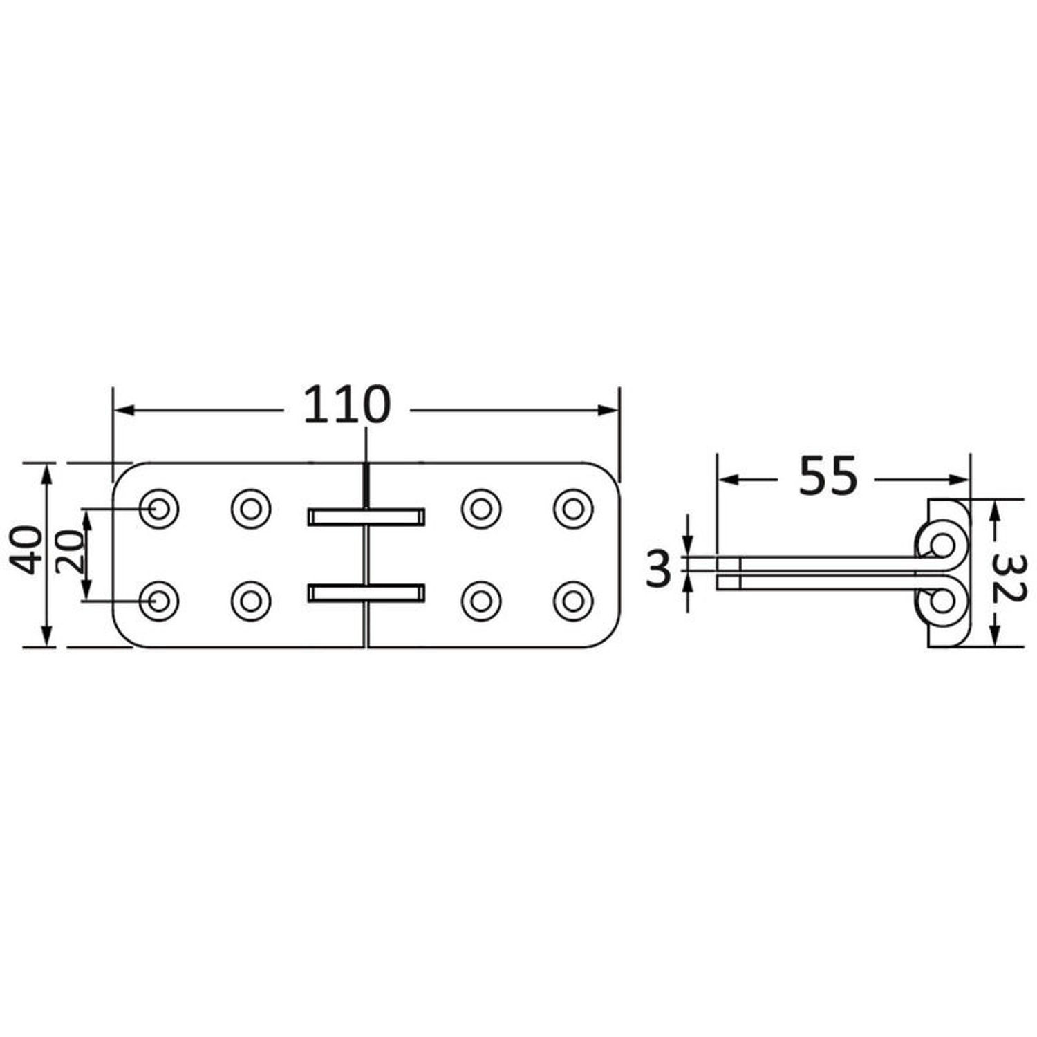 !80° kääntyvä tip-top-sarana AISI 316L