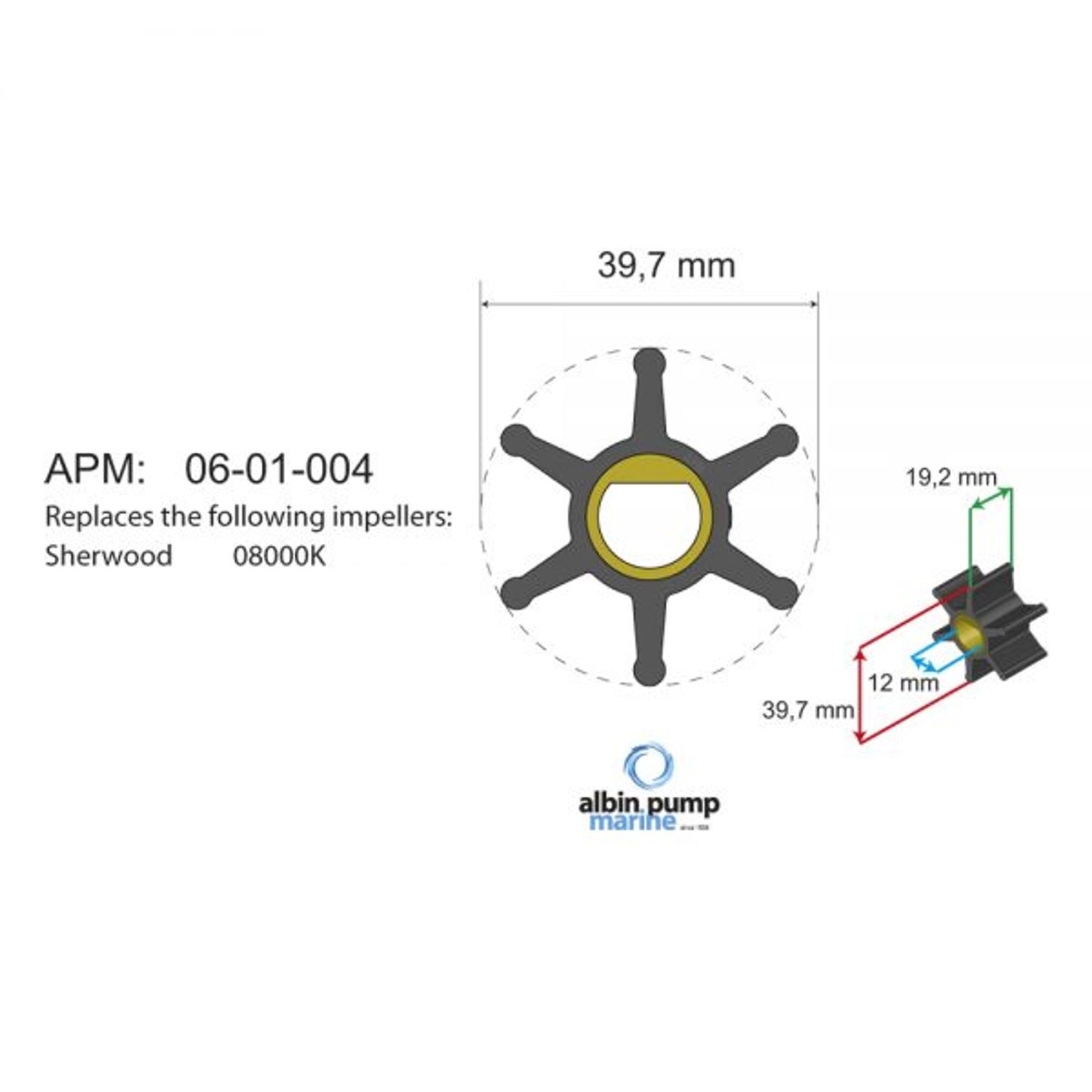 Albin Pump Marine Premium Impeller PN 06-01-004