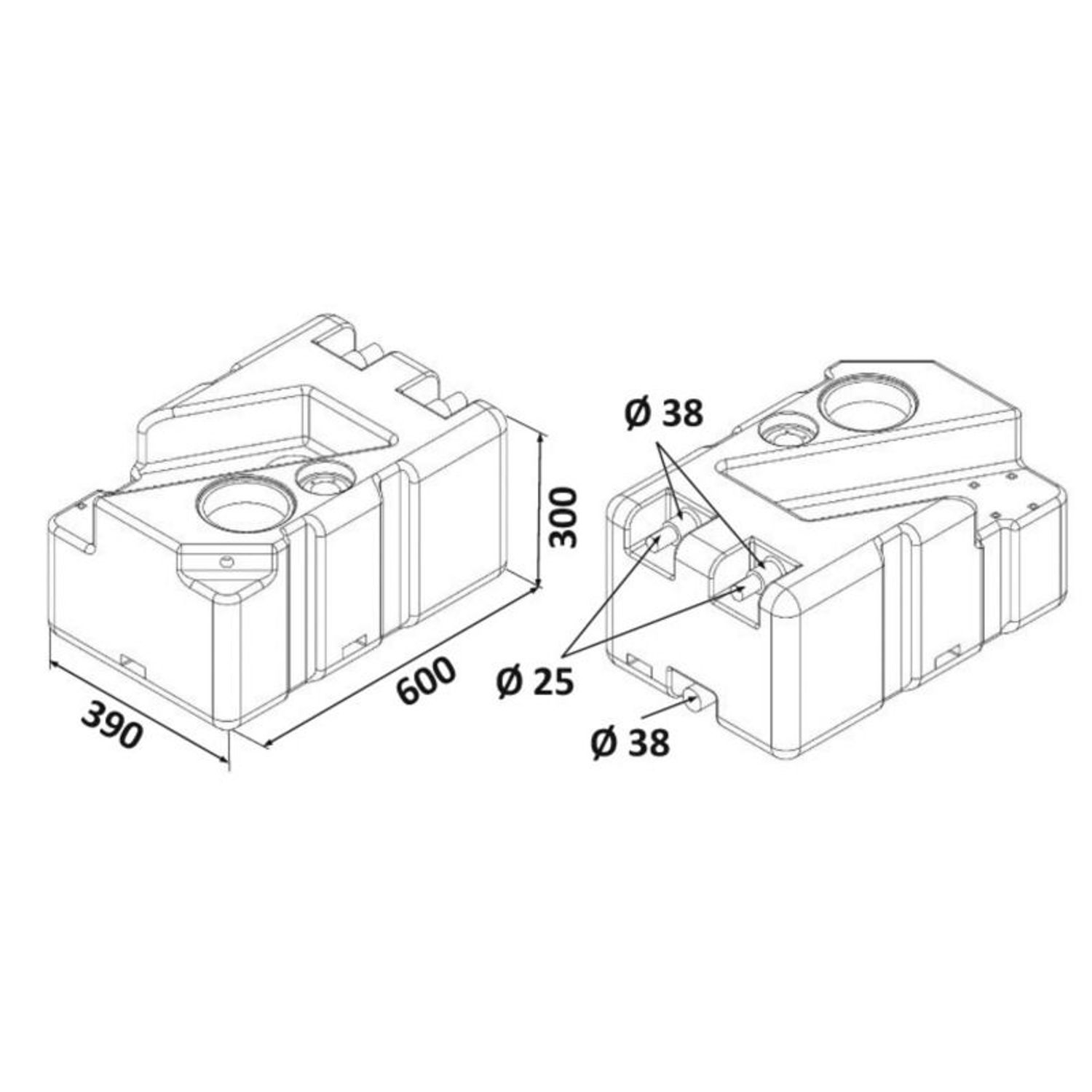 Jätevesisäiliö maceratorilla 12 V 50 l