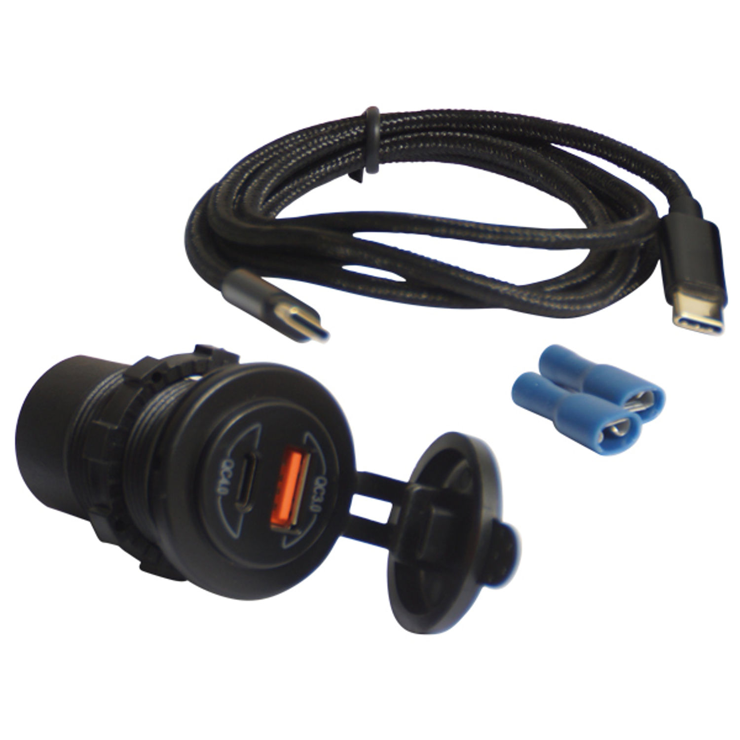 1852 USB snabbladdare IP65 12/24 V USB A och USB C med 1m kabel